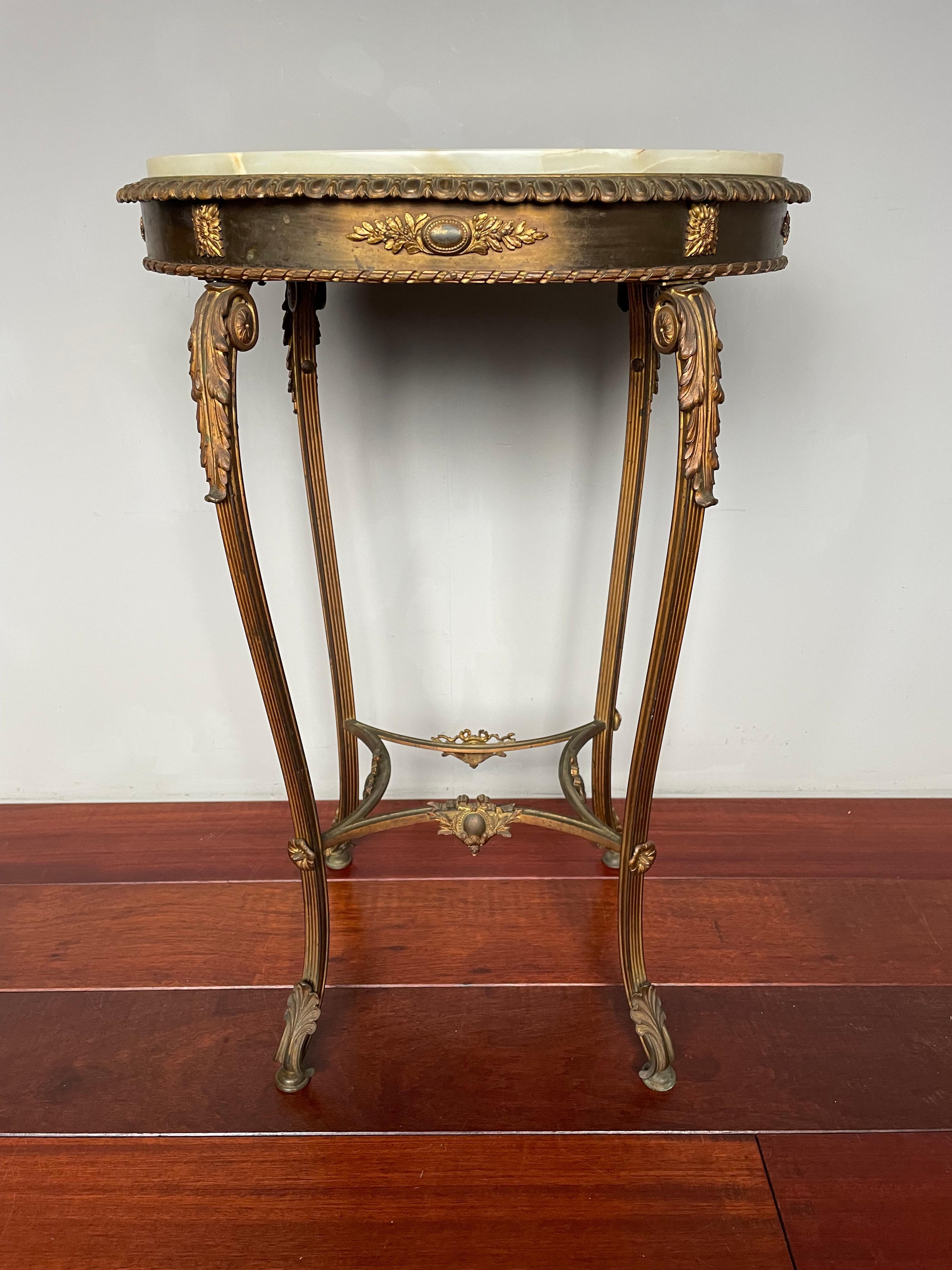 Incredibly Stylish Antique French Side / End Table, Gilt Bronze & Green Onyx Top For Sale 7