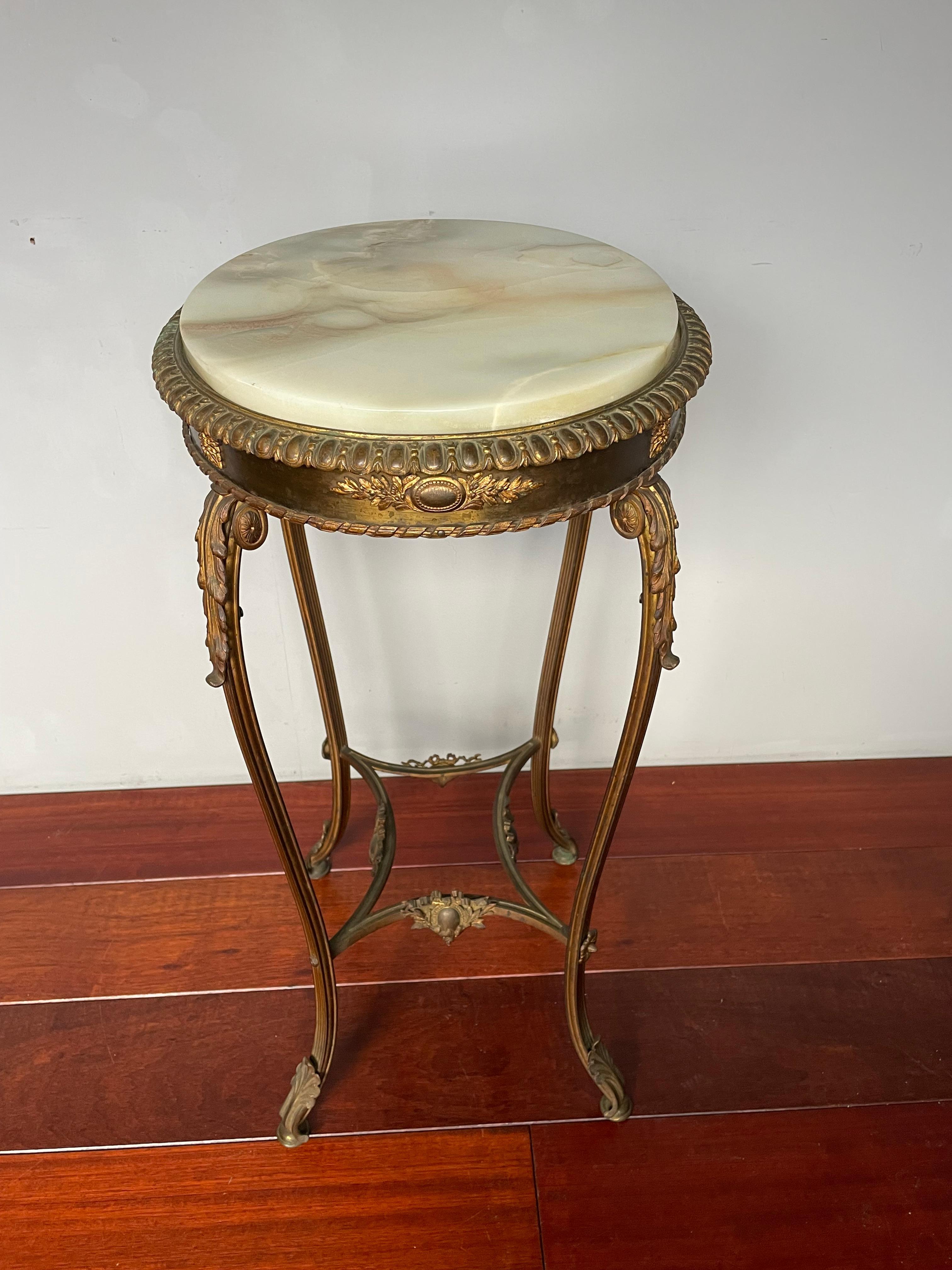 Incredibly Stylish Antique French Side / End Table, Gilt Bronze & Green Onyx Top For Sale 8