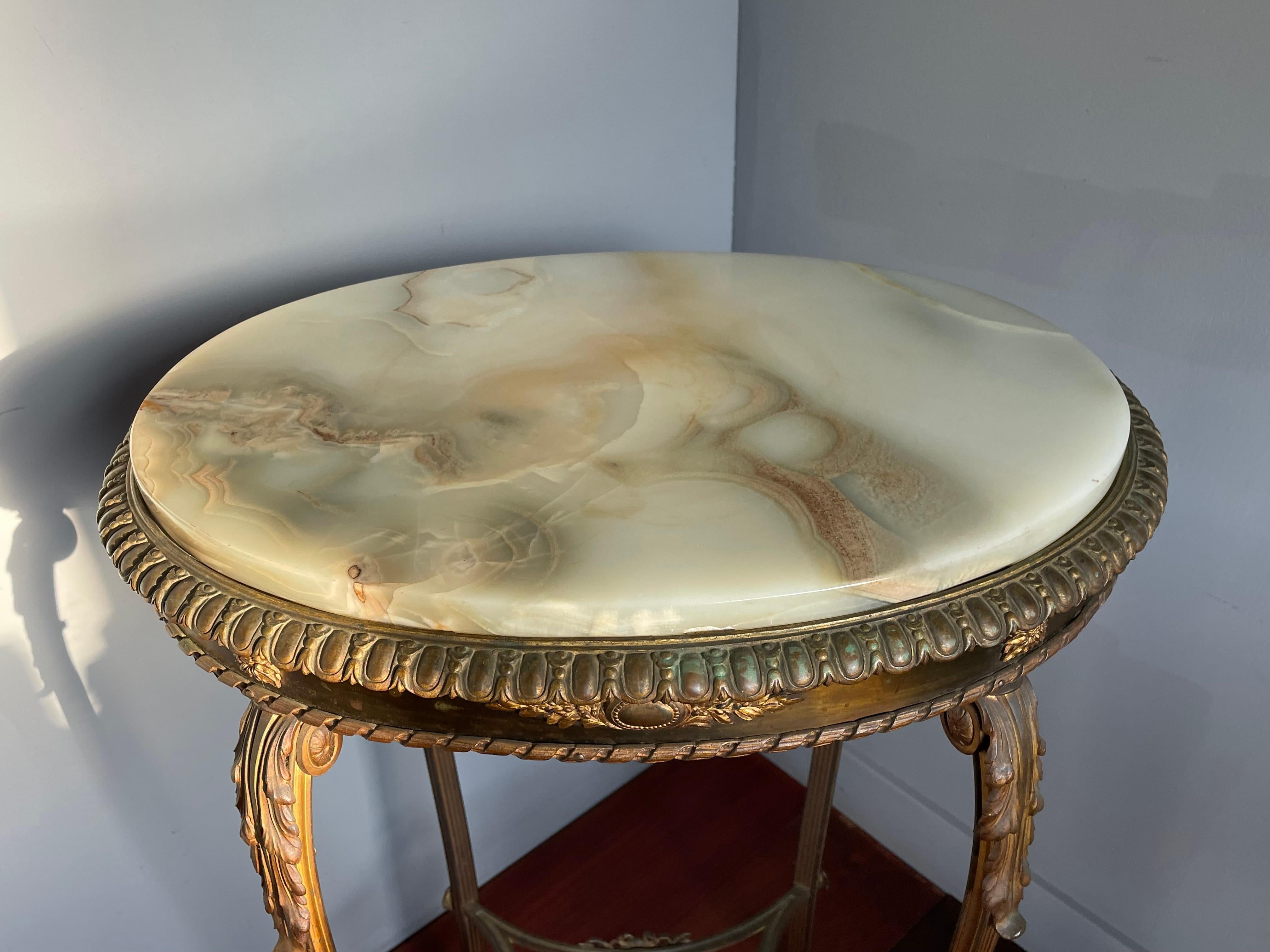 Incredibly Stylish Antique French Side / End Table, Gilt Bronze & Green Onyx Top For Sale 11