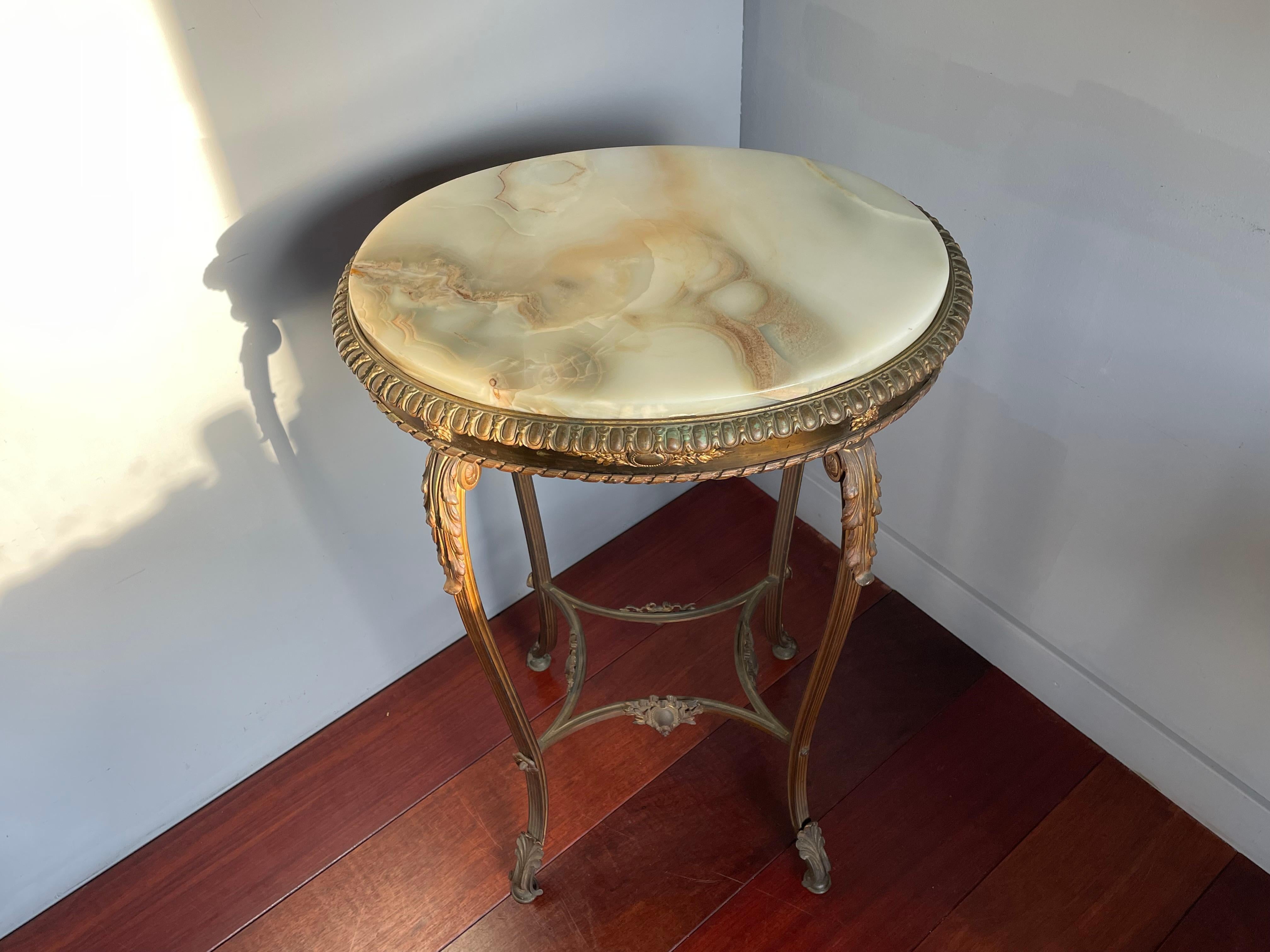 Incredibly Stylish Antique French Side / End Table, Gilt Bronze & Green Onyx Top For Sale 12