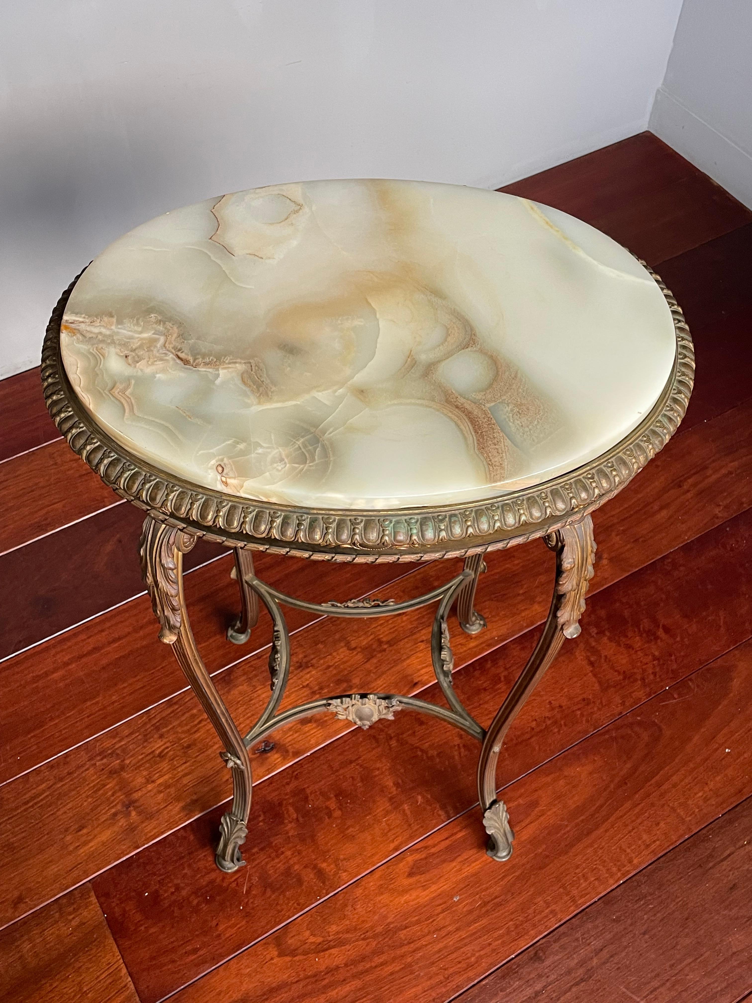 Incredibly Stylish Antique French Side / End Table, Gilt Bronze & Green Onyx Top For Sale 13