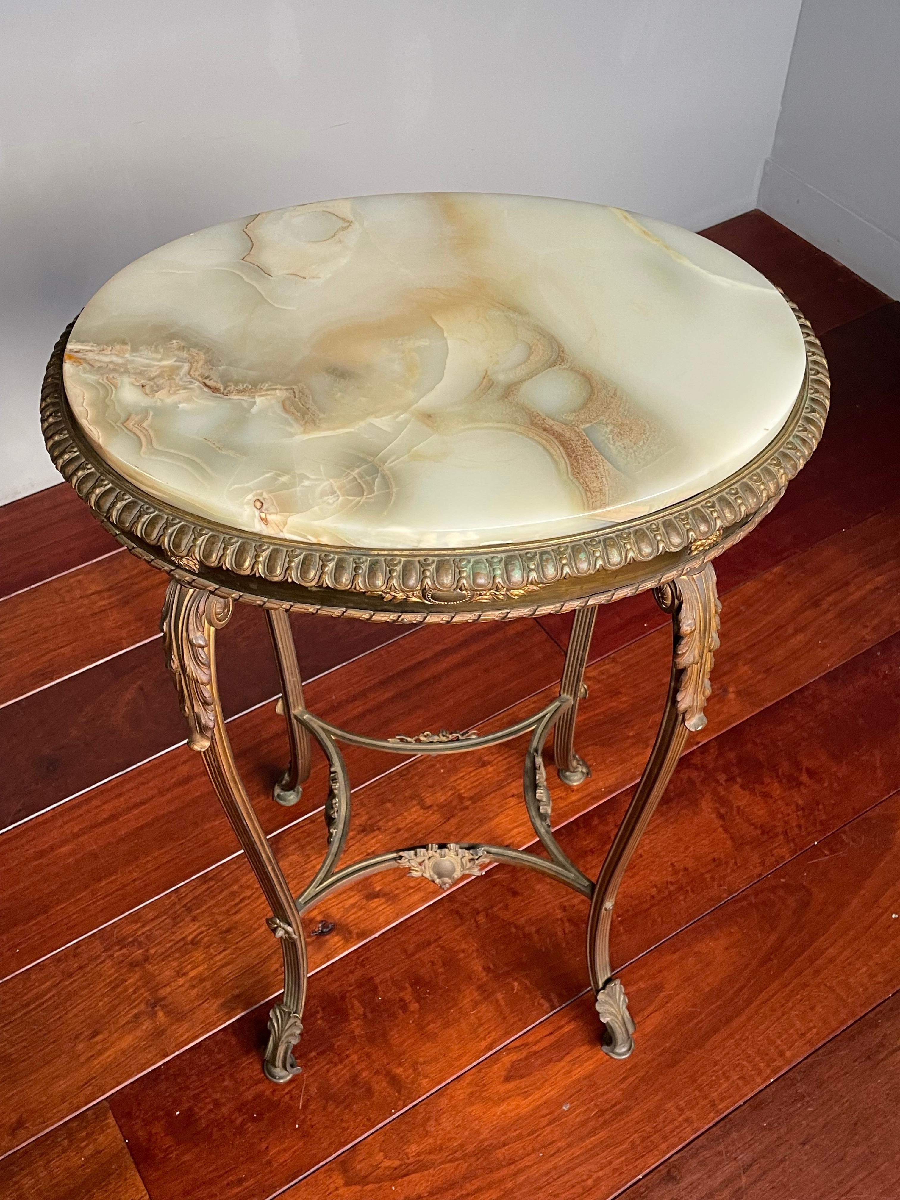 Louis XV Incredibly Stylish Antique French Side / End Table, Gilt Bronze & Green Onyx Top For Sale