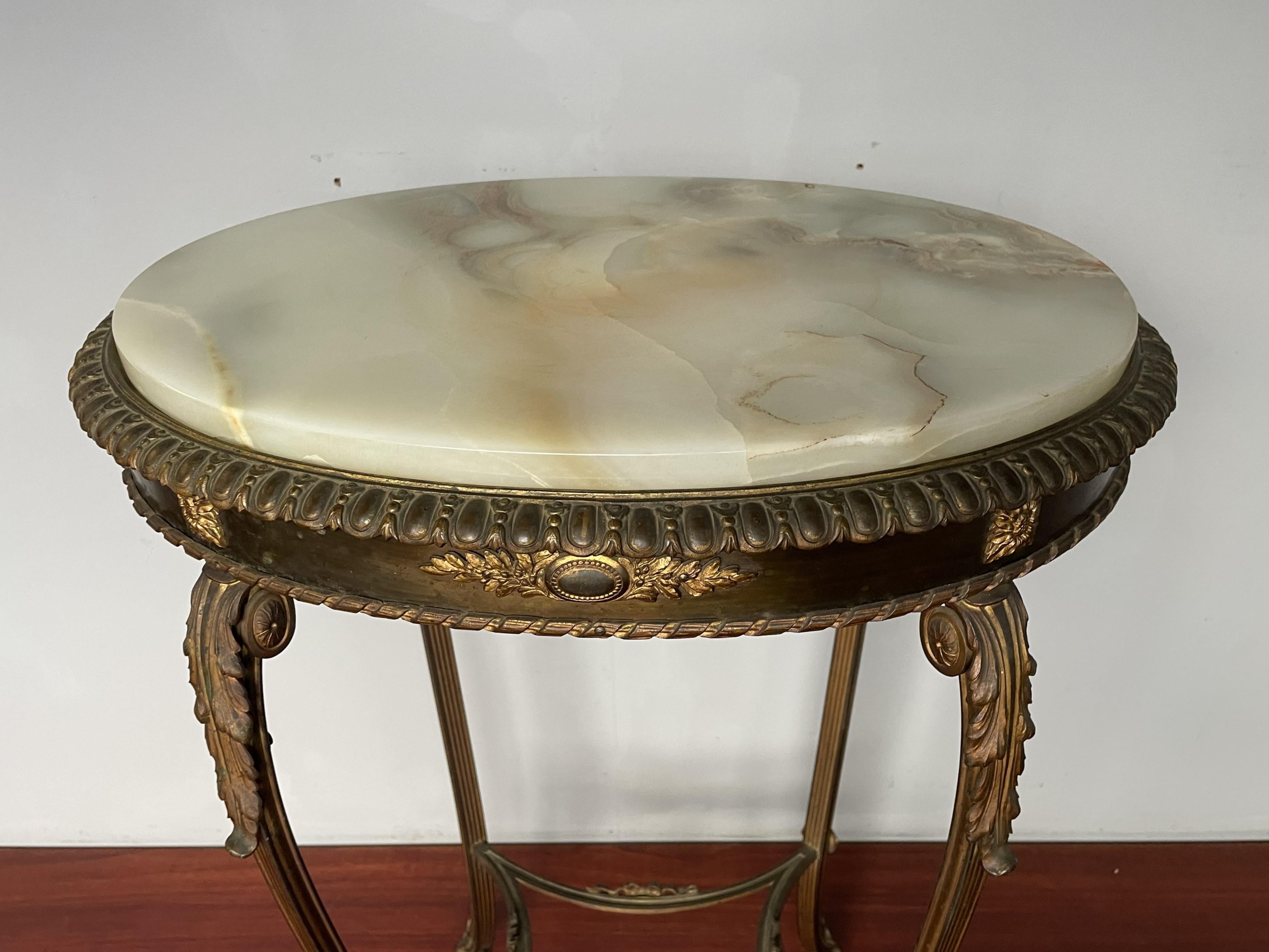 Cast Incredibly Stylish Antique French Side / End Table, Gilt Bronze & Green Onyx Top For Sale