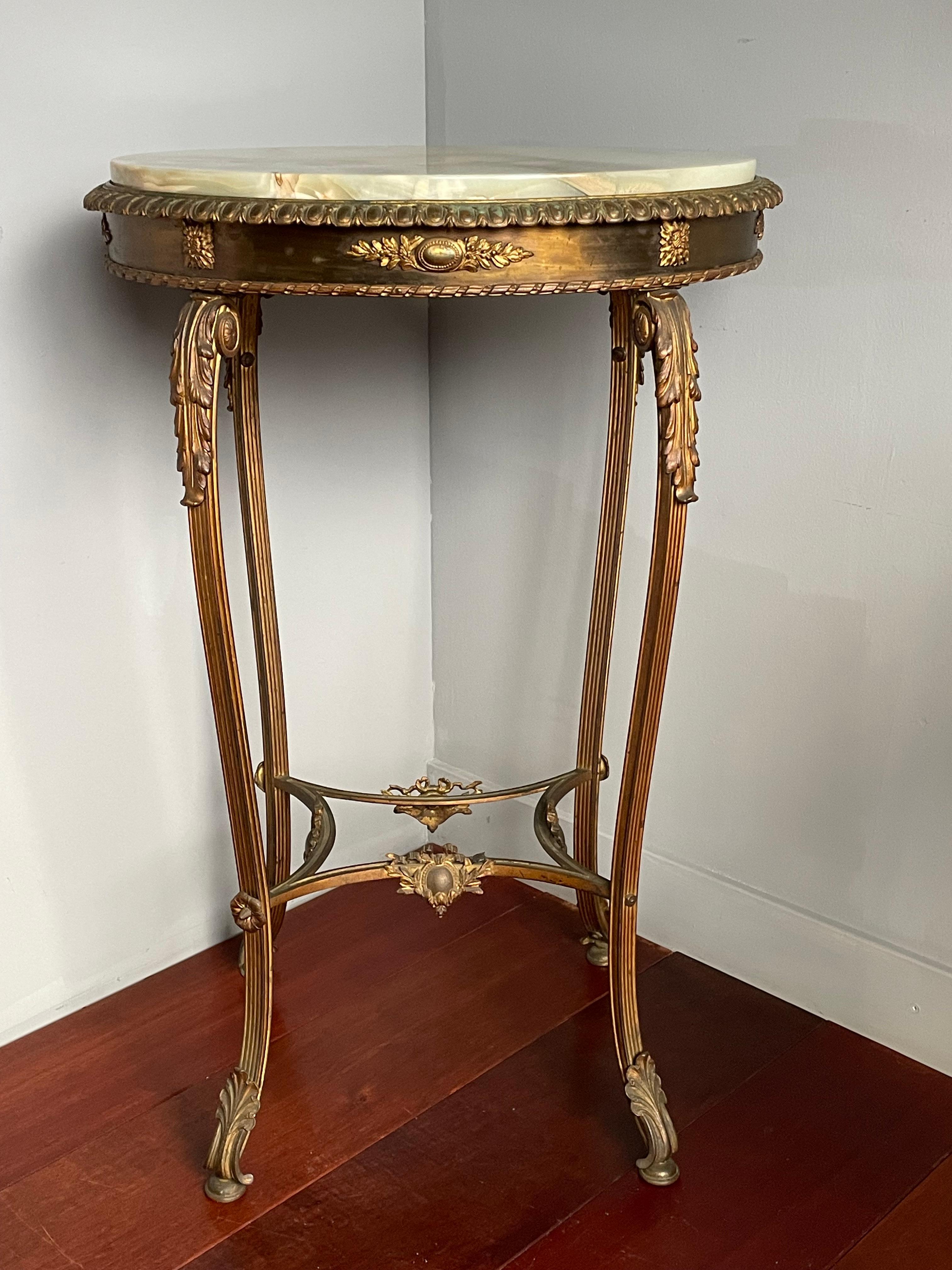 Wood Incredibly Stylish Antique French Side / End Table, Gilt Bronze & Green Onyx Top For Sale