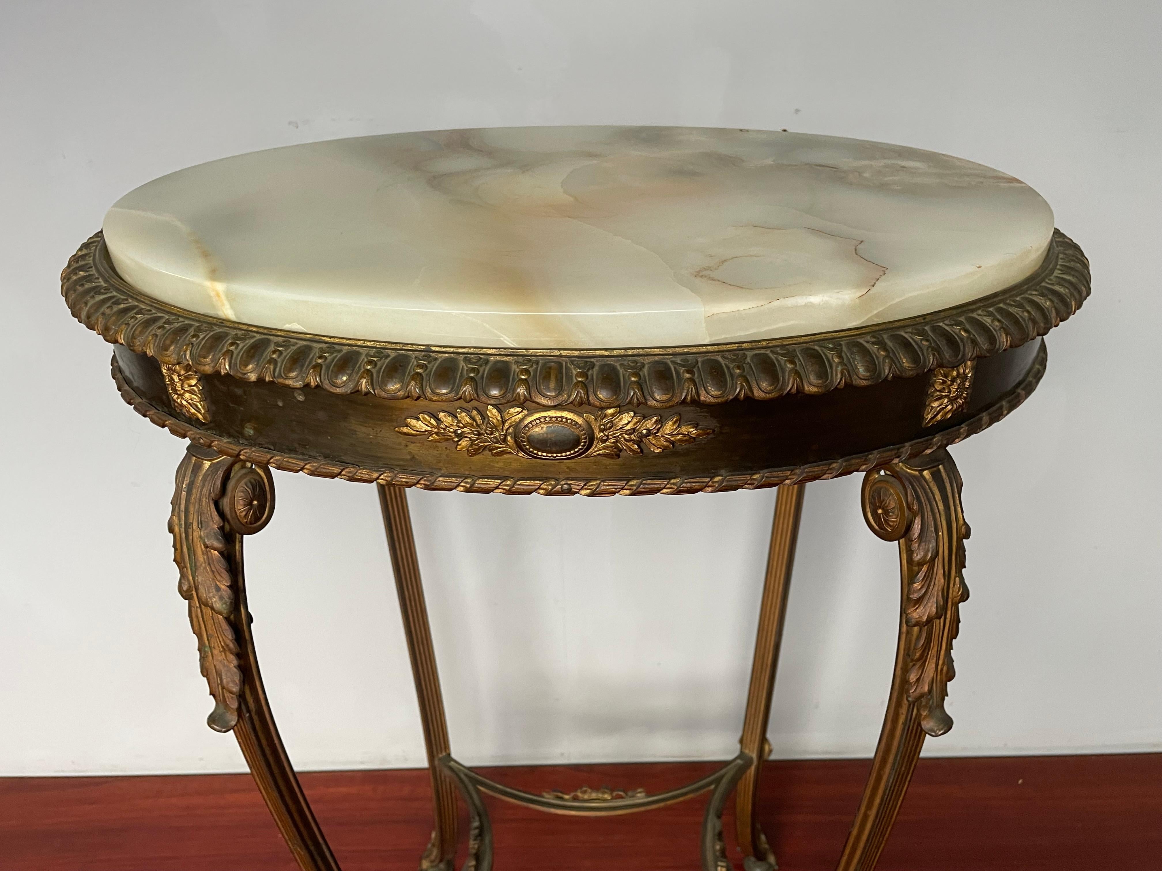 Incredibly Stylish Antique French Side / End Table, Gilt Bronze & Green Onyx Top For Sale 1