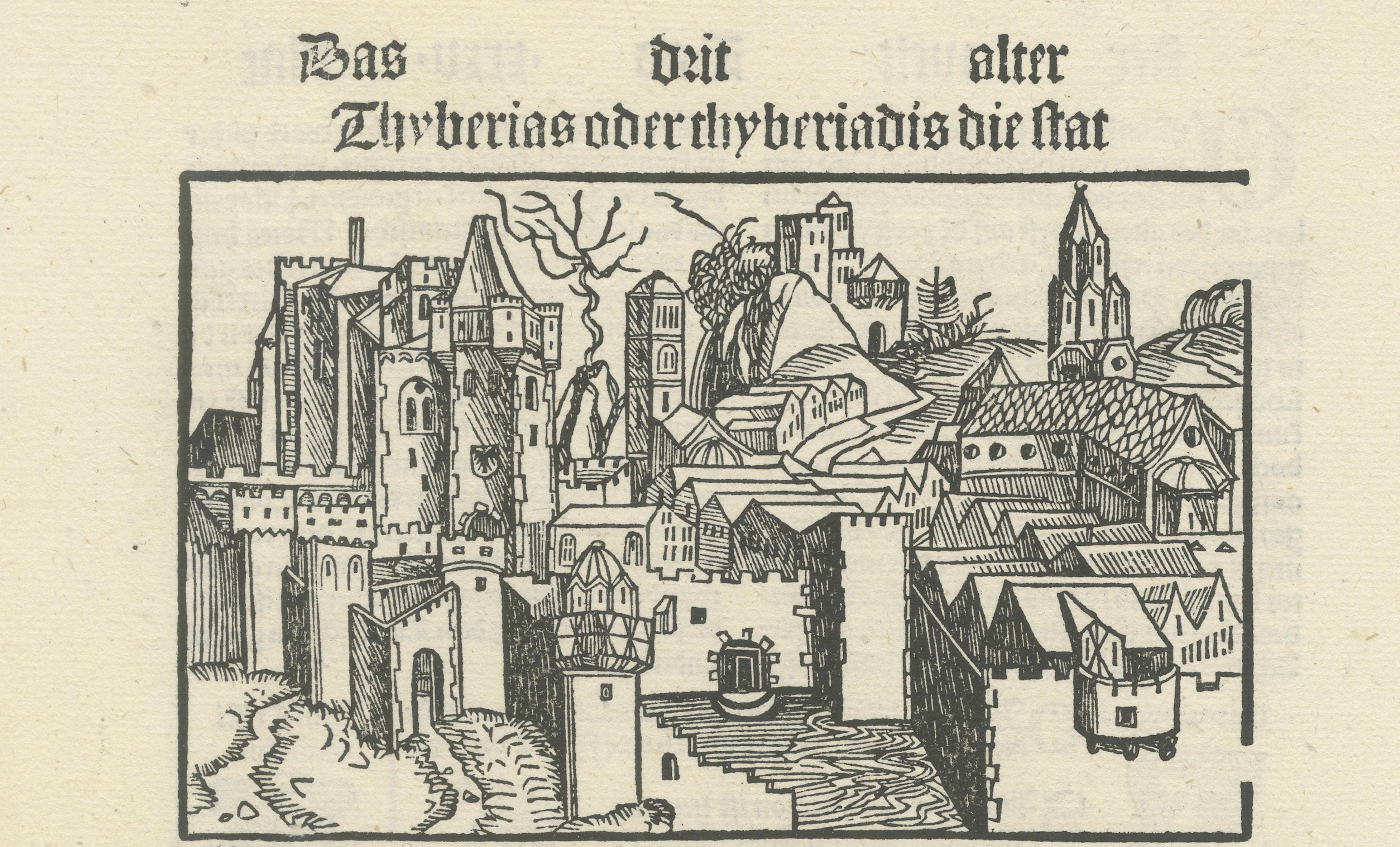 Incunabula Woodcut View of Tiberias from the Kleine Weltchronik, 1496