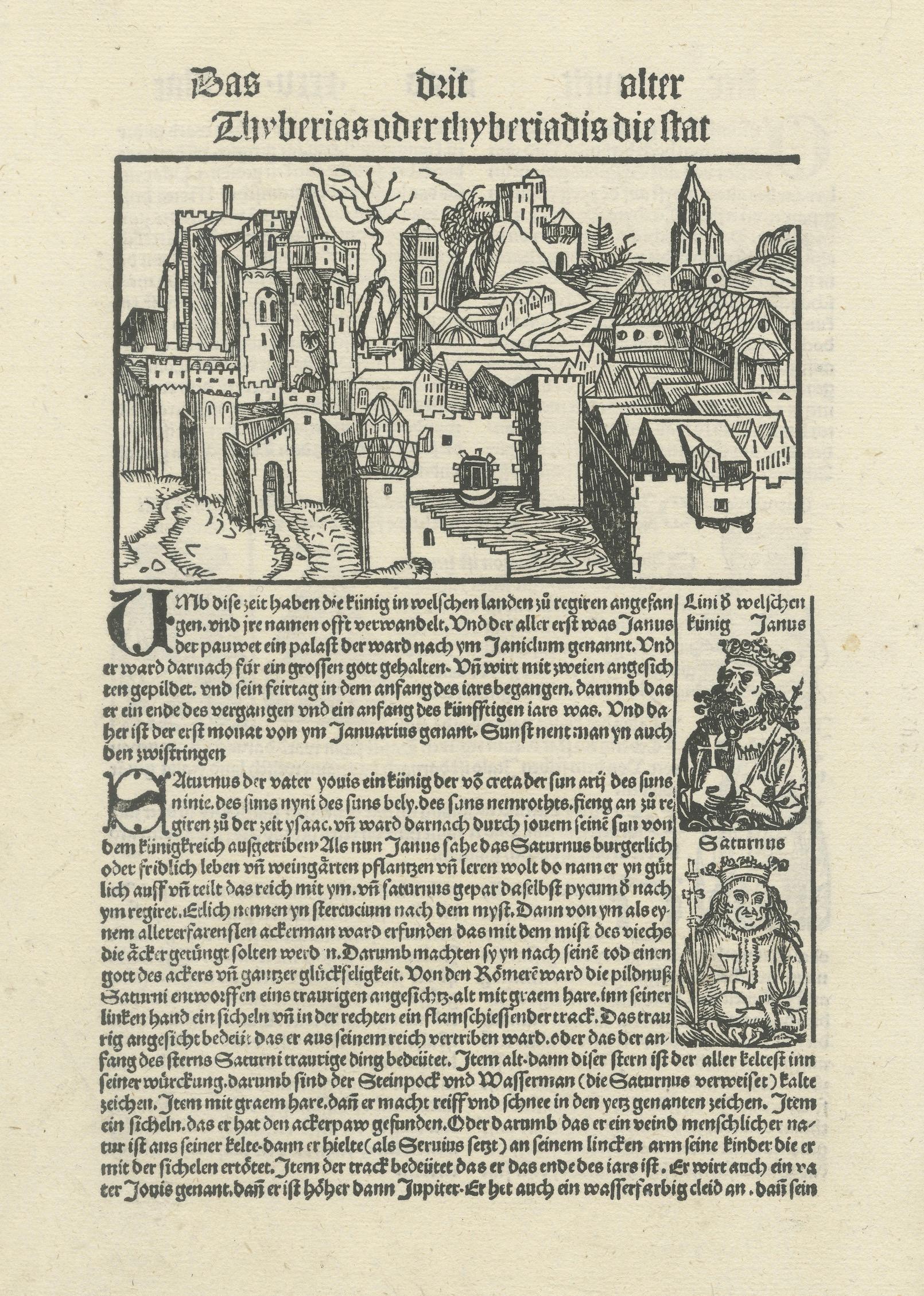 Incunabula Woodcut View of Tiberias from the Kleine Weltchronik, 1496