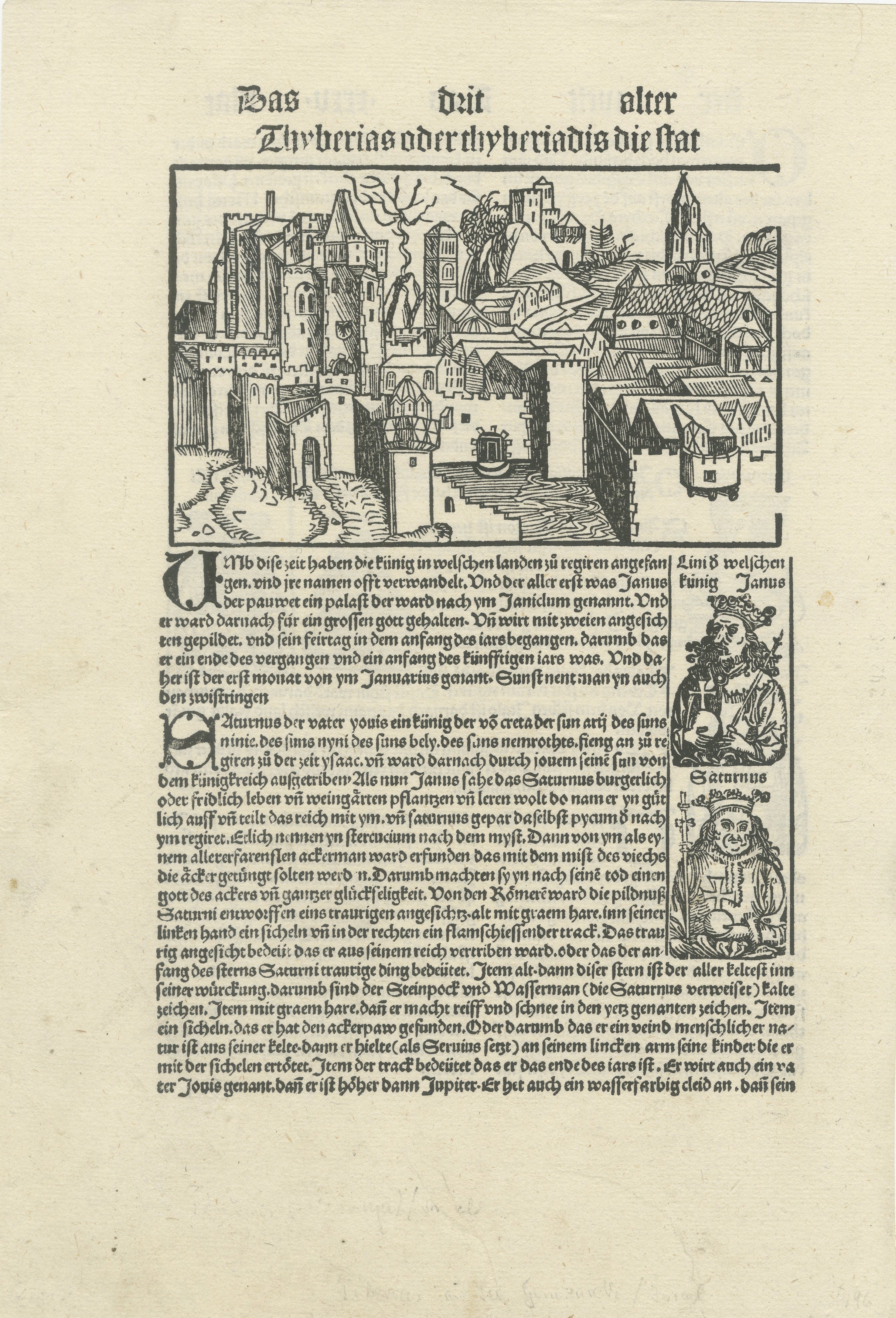 Incunabula Woodcut View of Tiberias from the Kleine Weltchronik, 1496