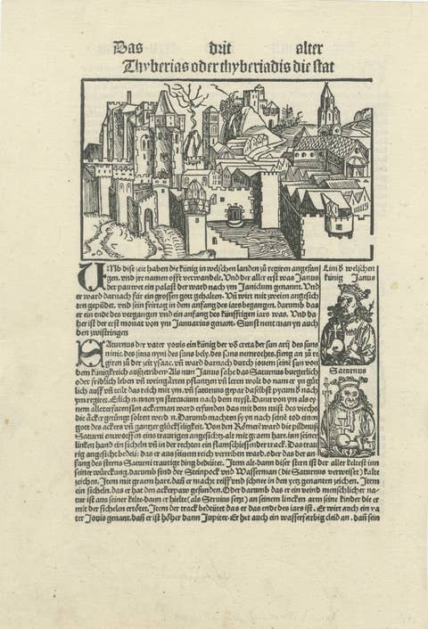 Incunabula Woodcut View of Tiberias from the Kleine Weltchronik, 1496