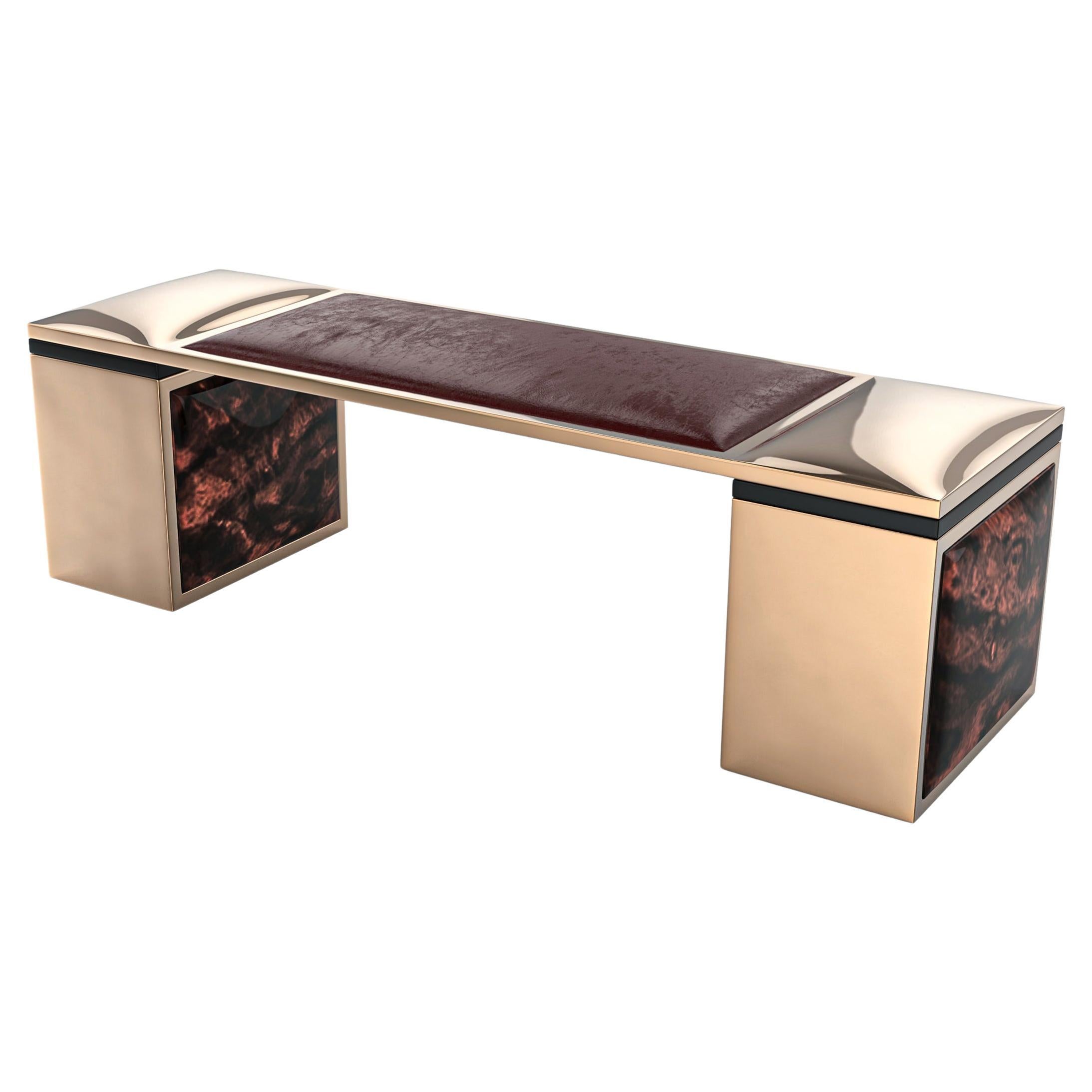 "Incurvato" Bench with Bronze and Burl Walnut, Hand Made, Istanbul For Sale