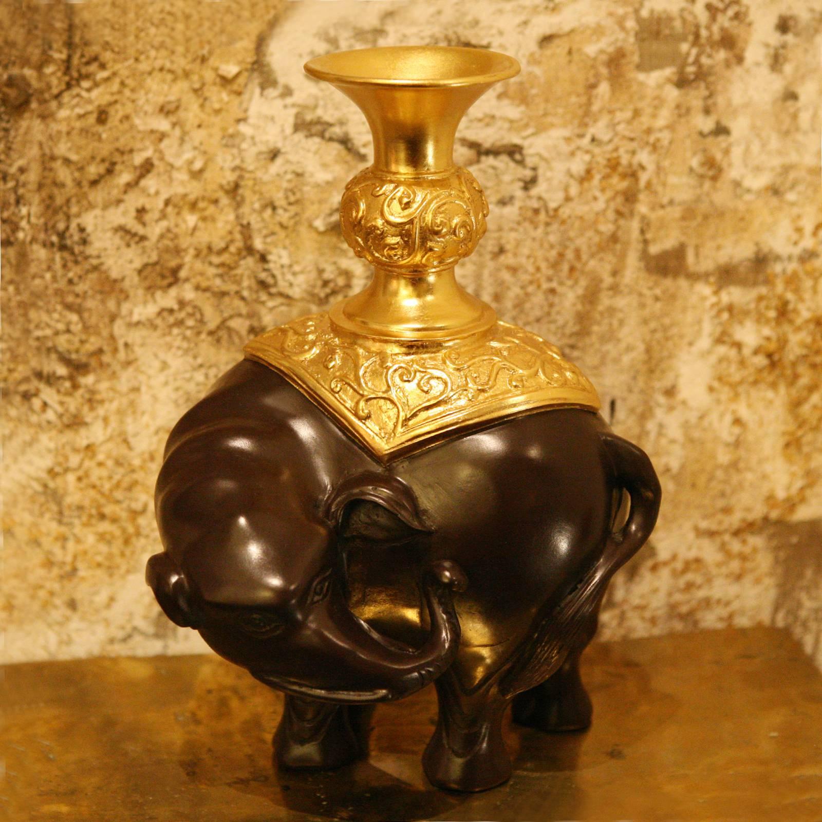 French Indian Elephants Set of Two Sculptures with Gilded Bronze For Sale