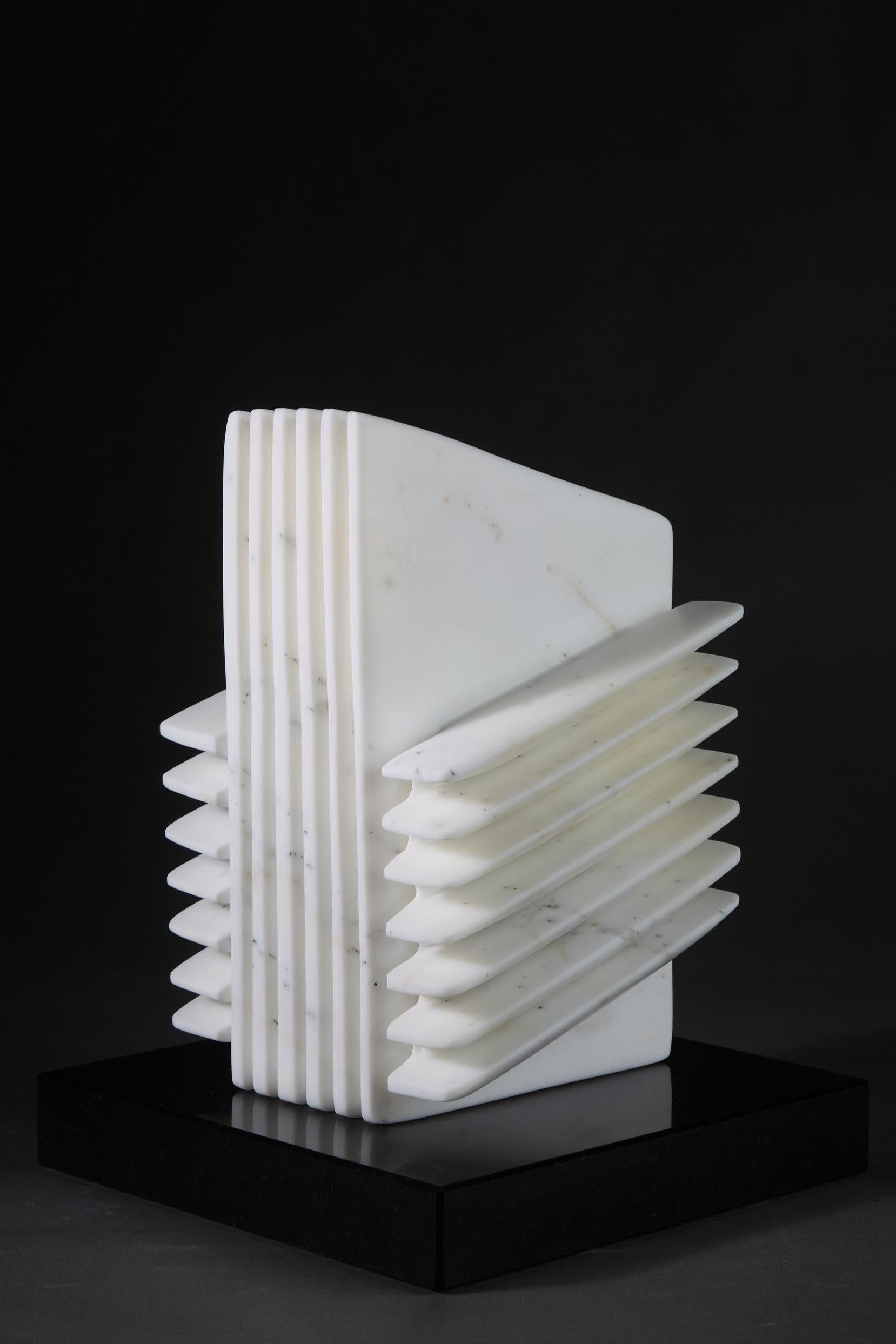 Strata by Indalecio Etchebarne Carrara Marble Sculpture Geometric Abstract, 2024