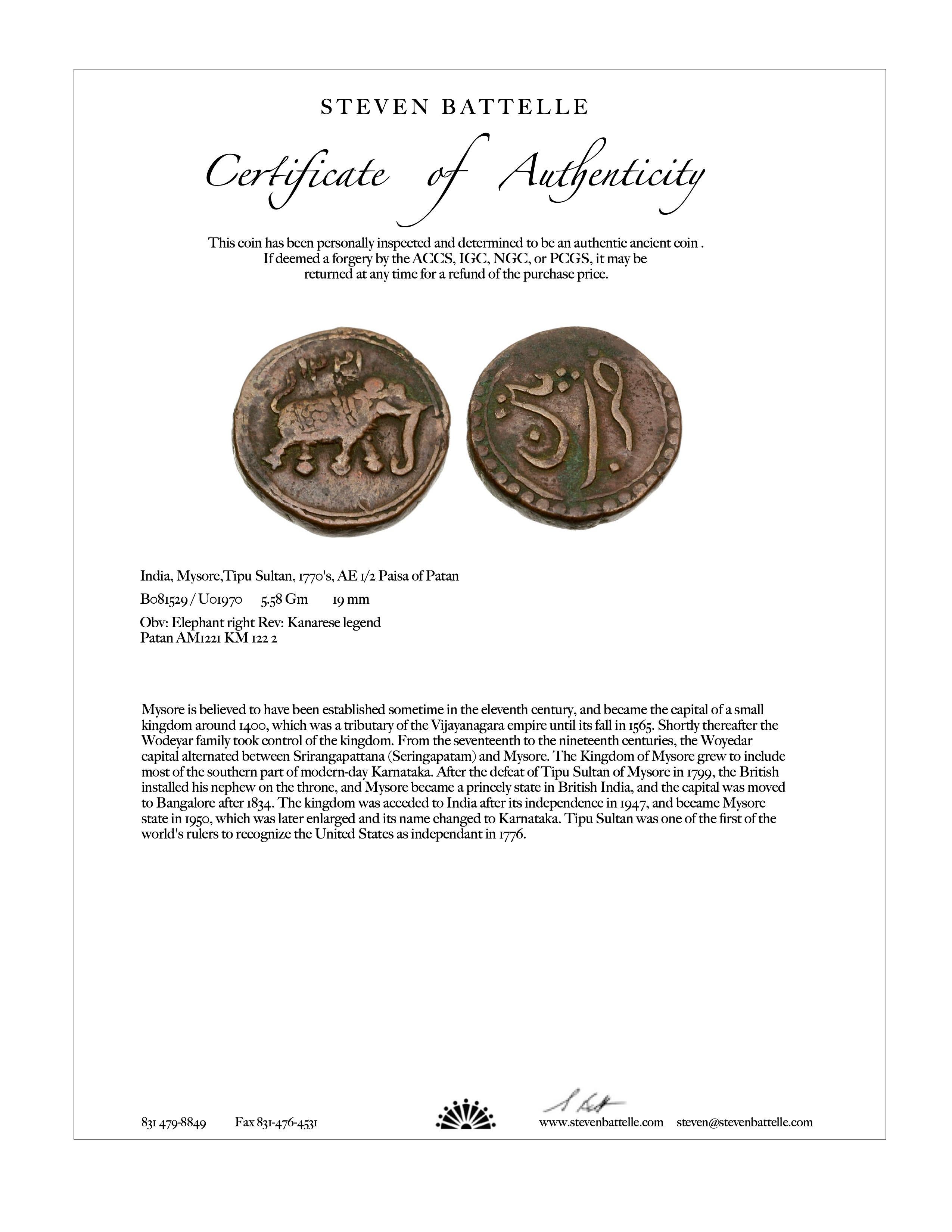 India 1700's Mysore Bronze Elephant Coin 18K Gold Pendant 5