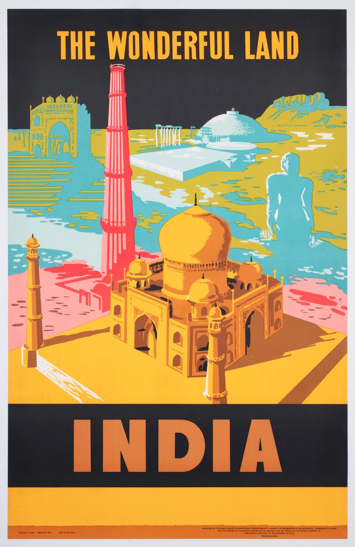 Poster pubblicitario di viaggio India 1957 in vendita