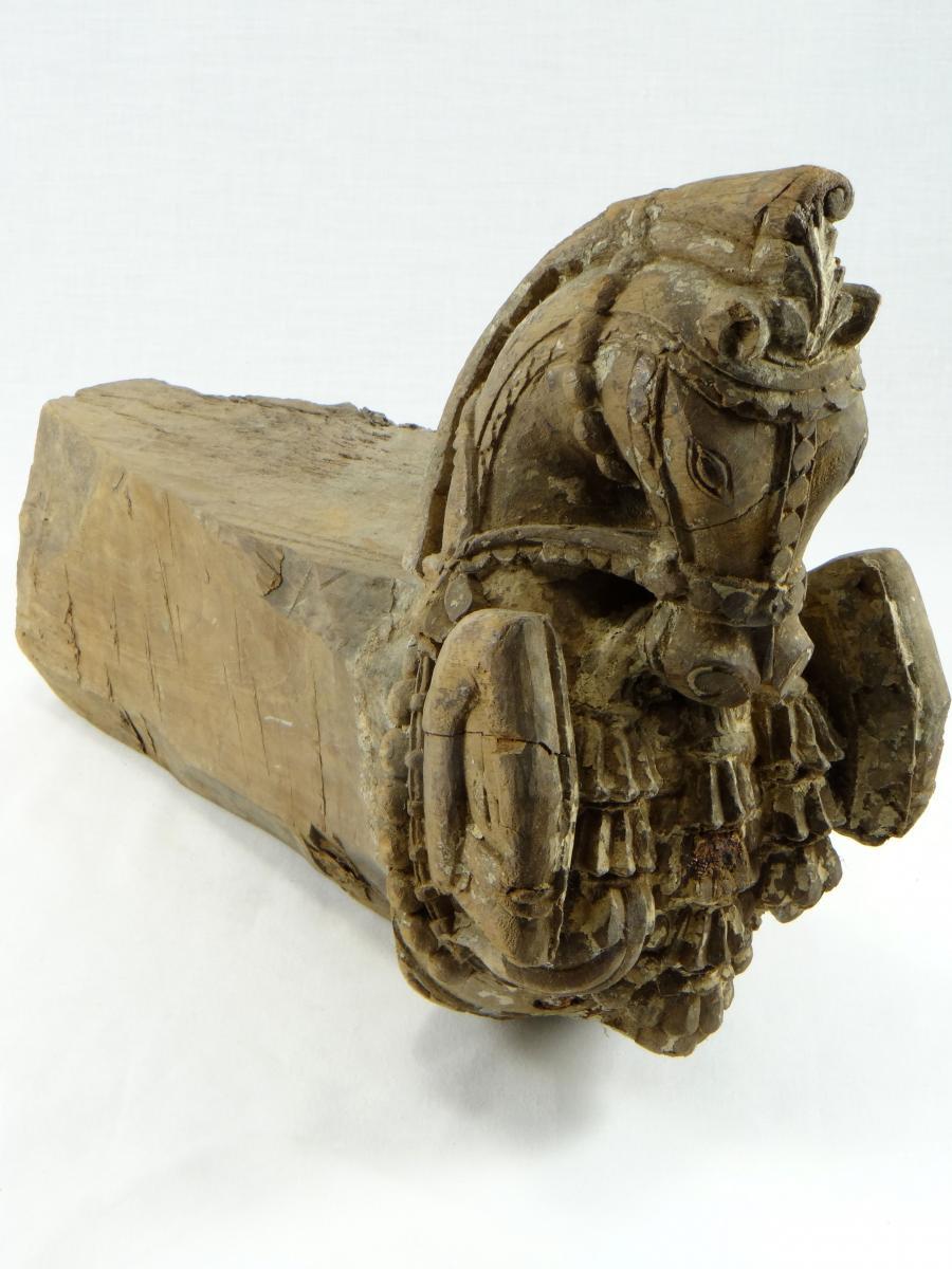 Carved India 19th Century, Sculpture of a Beam End on the Horse Motif