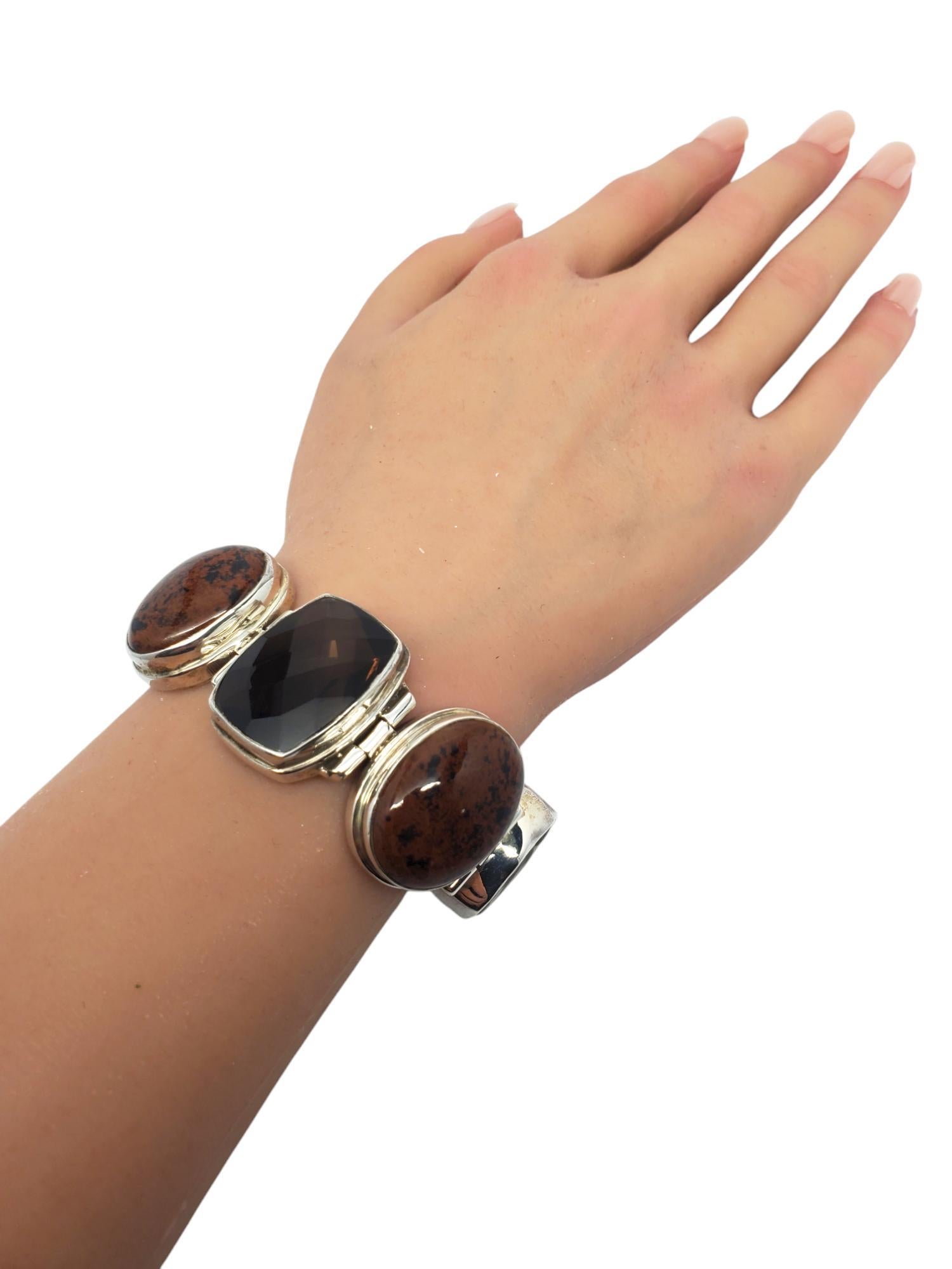 Inde 925 Large bracelet à charnière en pierres multiples Brown #20881 en vente 6