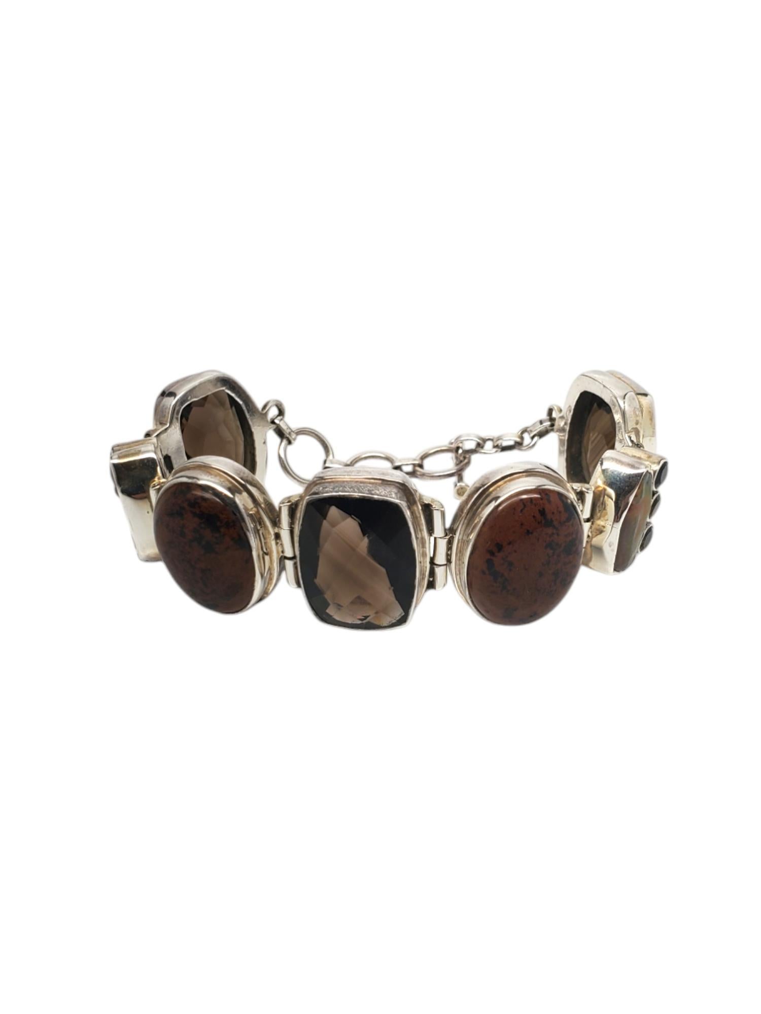 Inde 925 Large bracelet à charnière en pierres multiples Brown #20881 Bon état - En vente à Washington Depot, CT