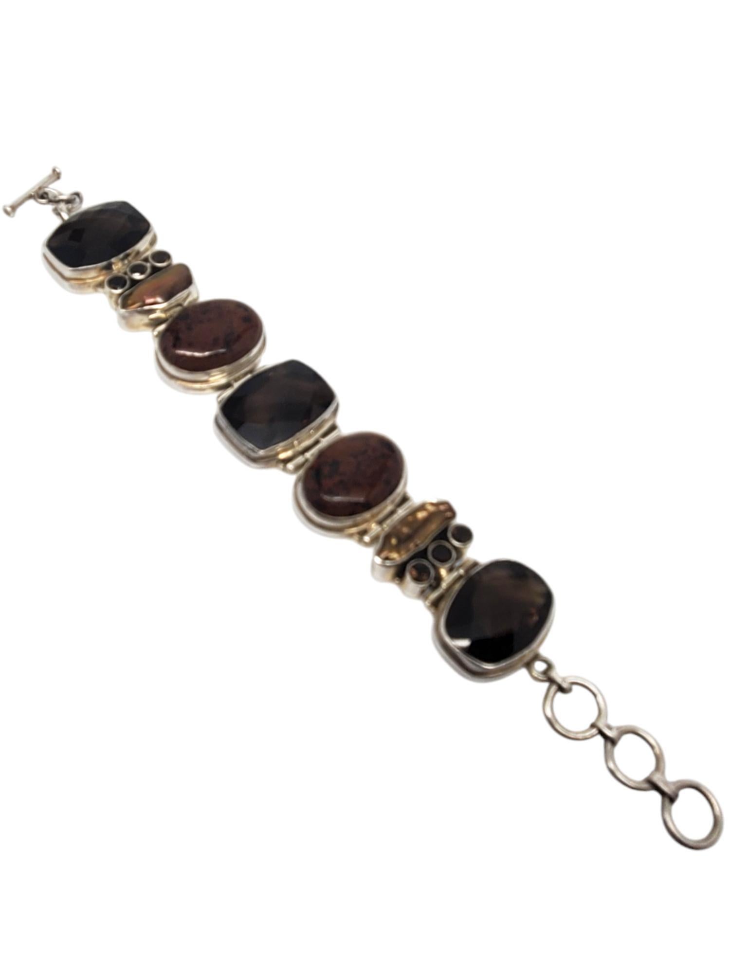Inde 925 Large bracelet à charnière en pierres multiples Brown #20881 Pour femmes en vente