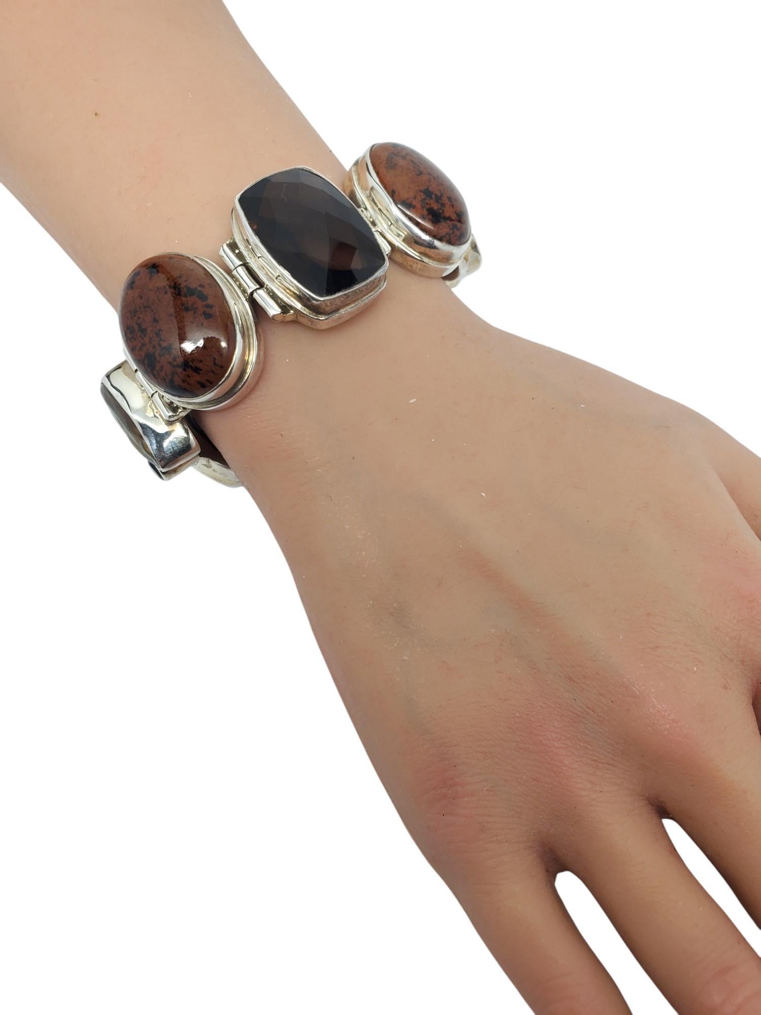 Inde 925 Large bracelet à charnière en pierres multiples Brown #20881 en vente 5