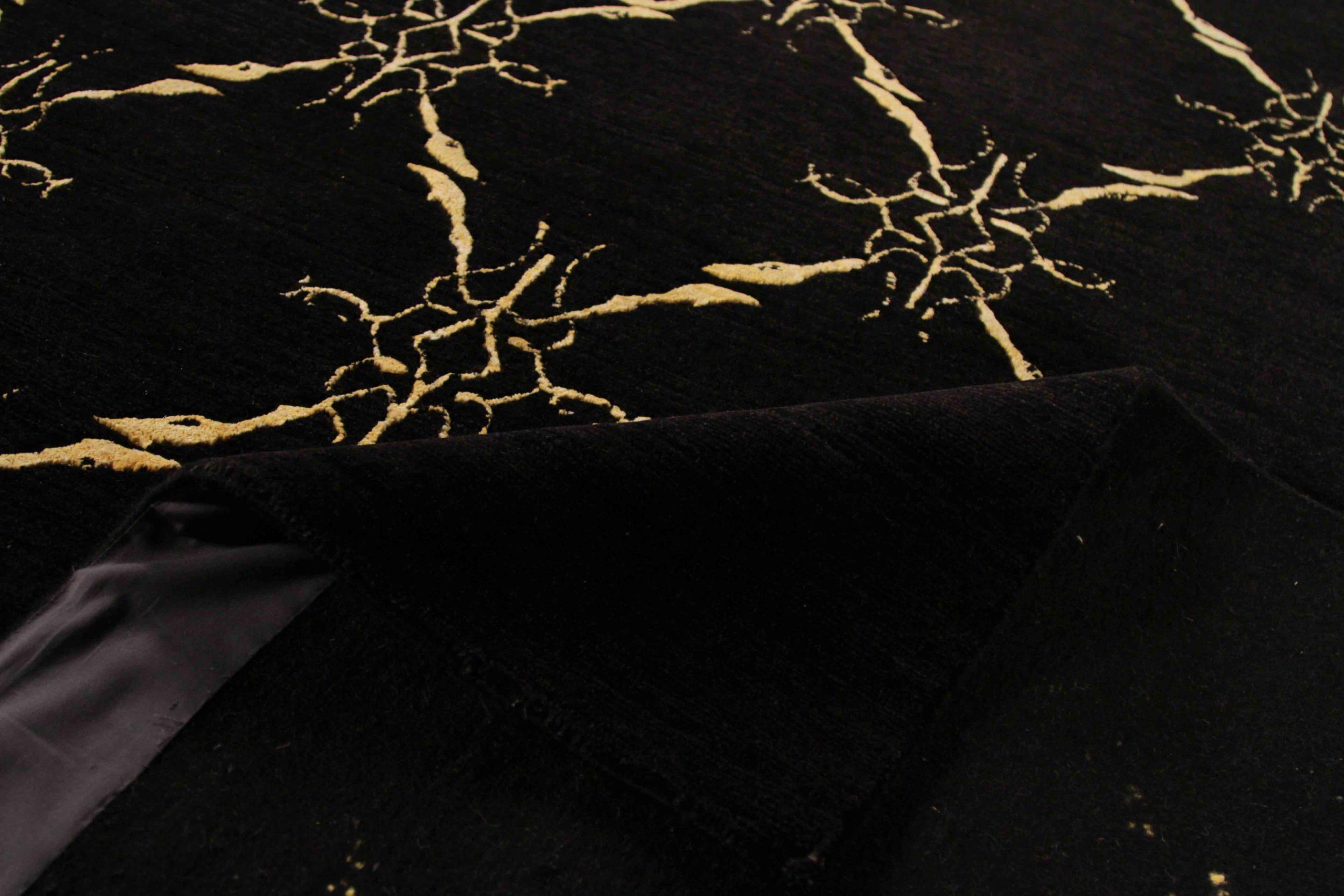 Tapis de sol India Abadeh - Laine Noir Jaune Design - 88038 Excellent état - En vente à Dallas, TX