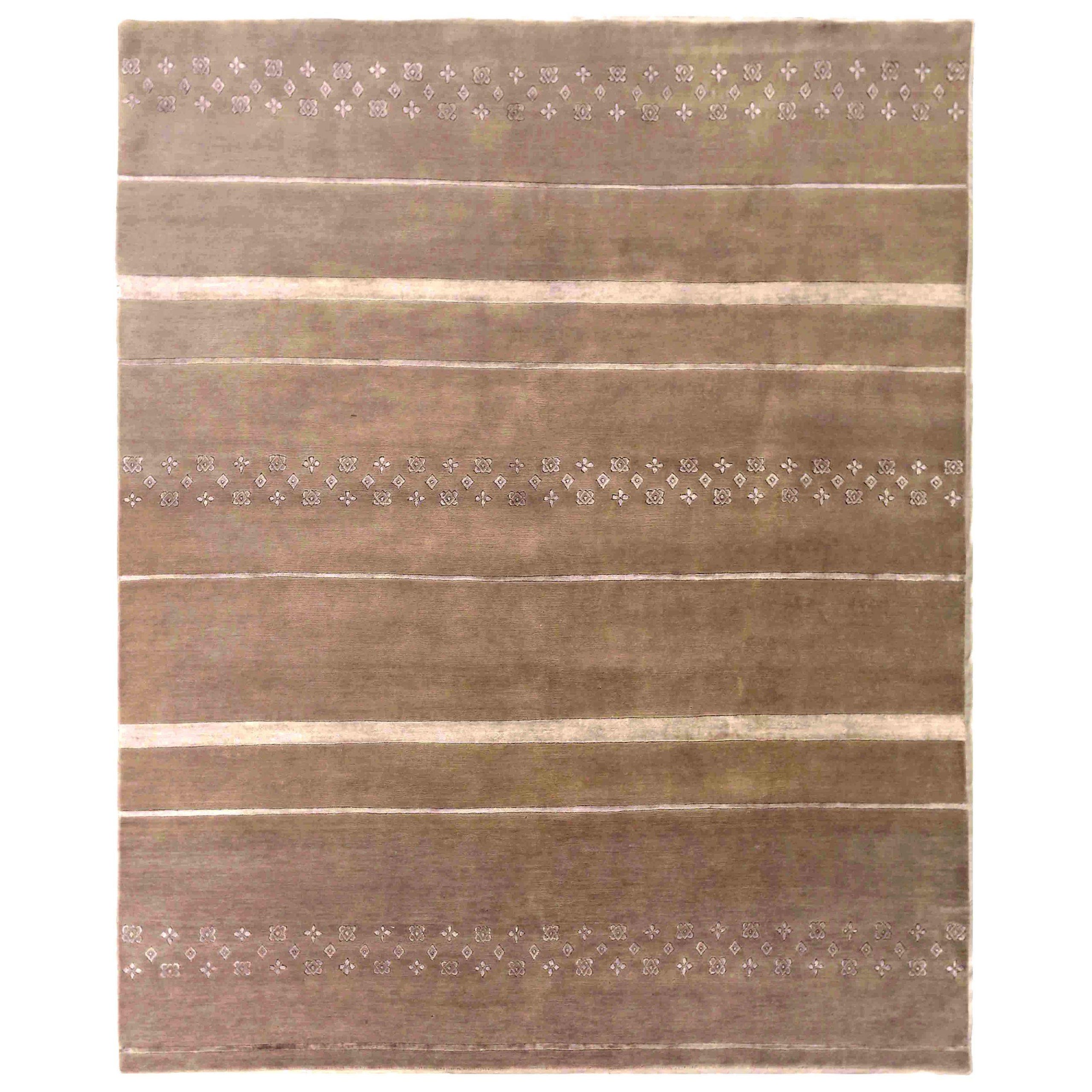India Abadeh Area Rugs - Wool Brown Ivory Design - 88037 For Sale