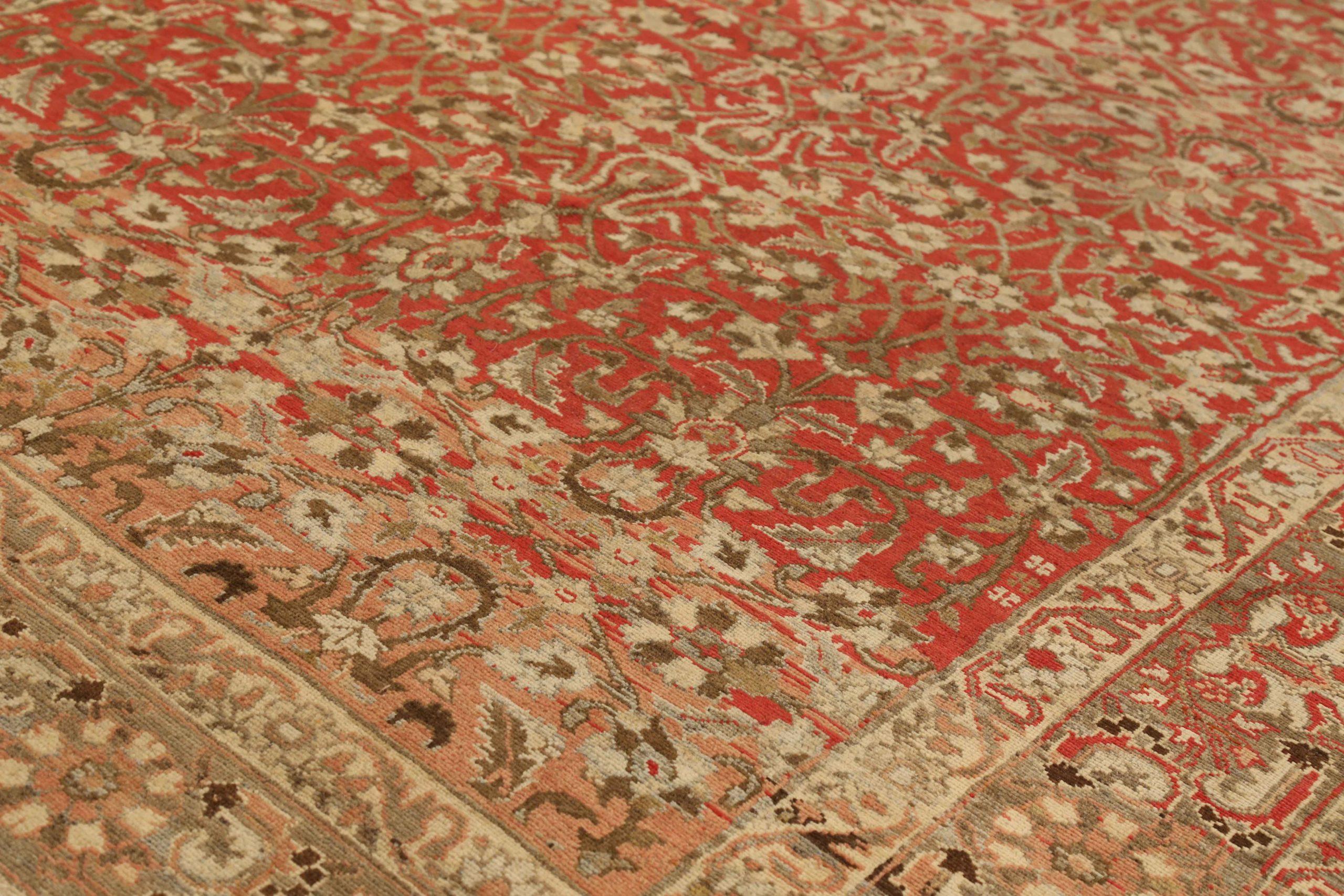 Indien Tapis de zone Agra - Laine Brown Ivoire Rouge 73836 en vente