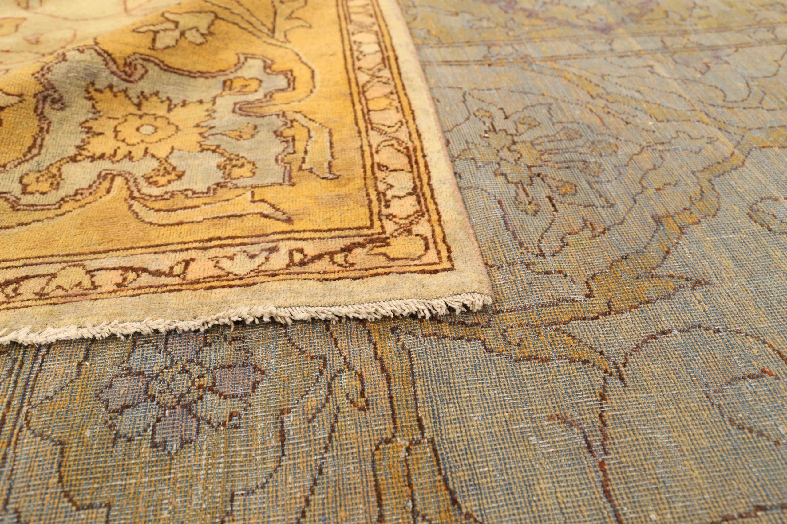 Tapis d'Agra d'Inde datant d'environ 1910 - Laine ivoire jaune et jaune 73634 Excellent état - En vente à Dallas, TX