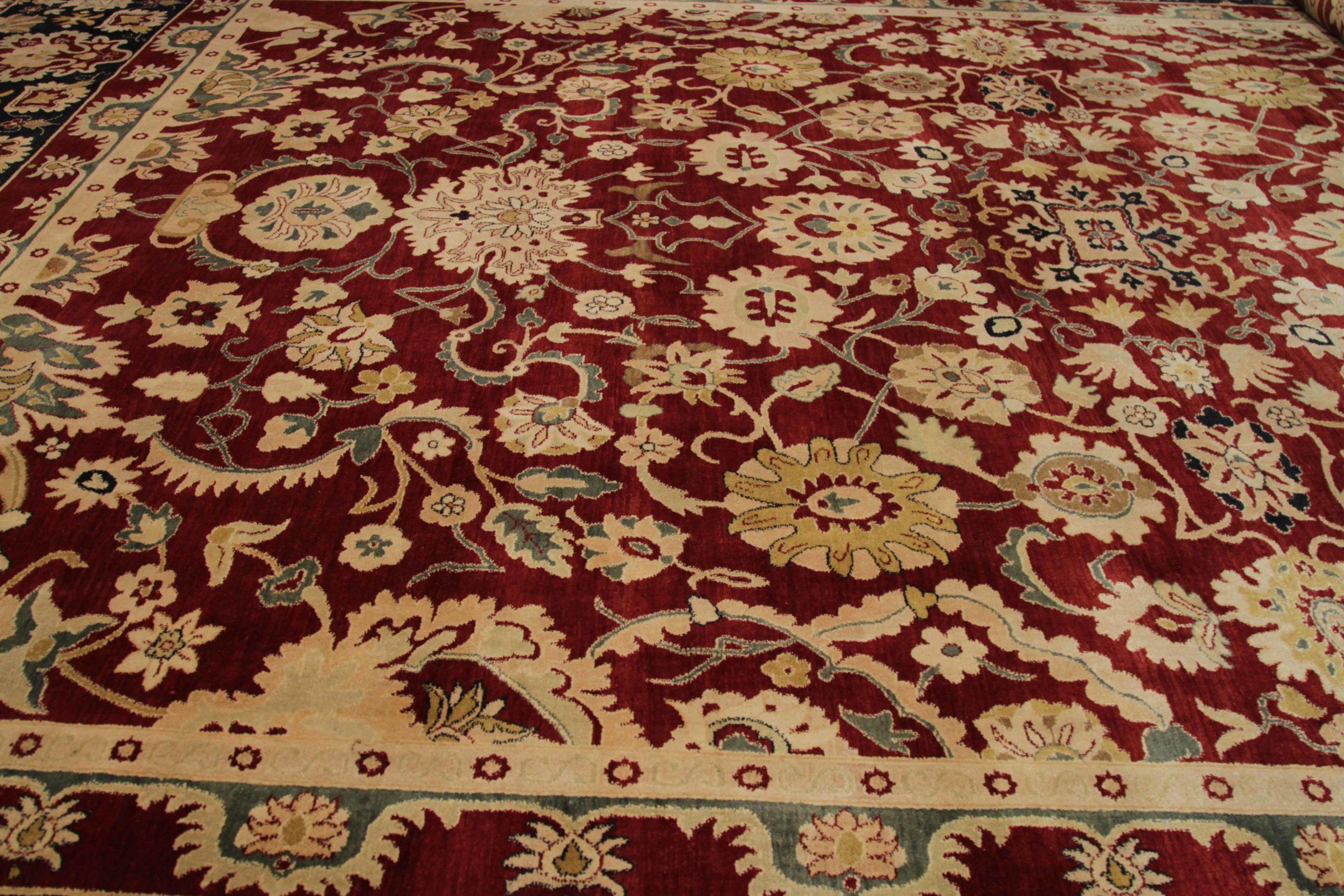 Indien Agra Over Size Teppich CIRCA 1990 - Wolle Elfenbein Rot Design - 90584 im Zustand „Hervorragend“ im Angebot in Dallas, TX