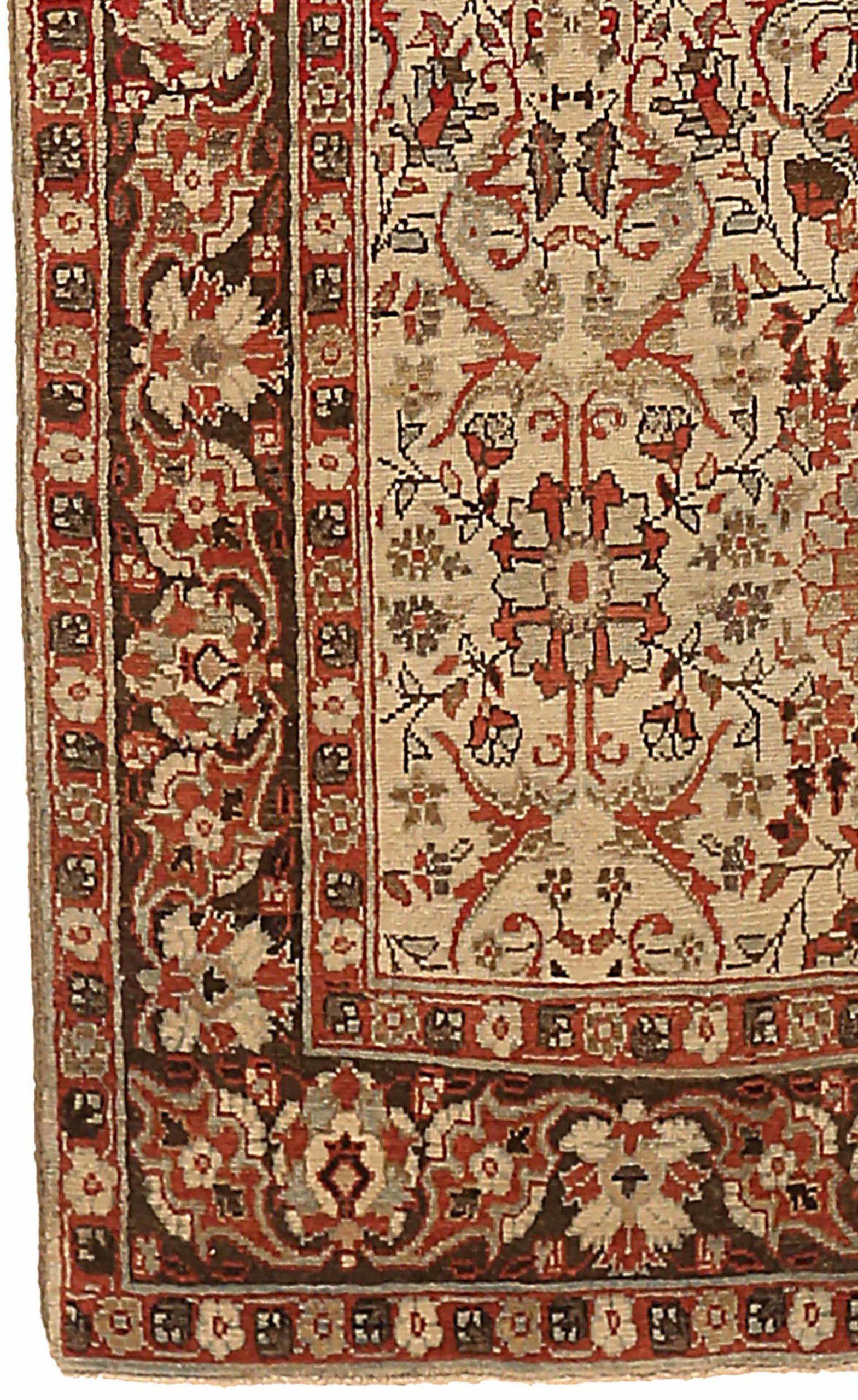 Indien Agra Kleiner Teppich - Wolle Braun Elfenbein Rot 73670 (Indisch) im Angebot