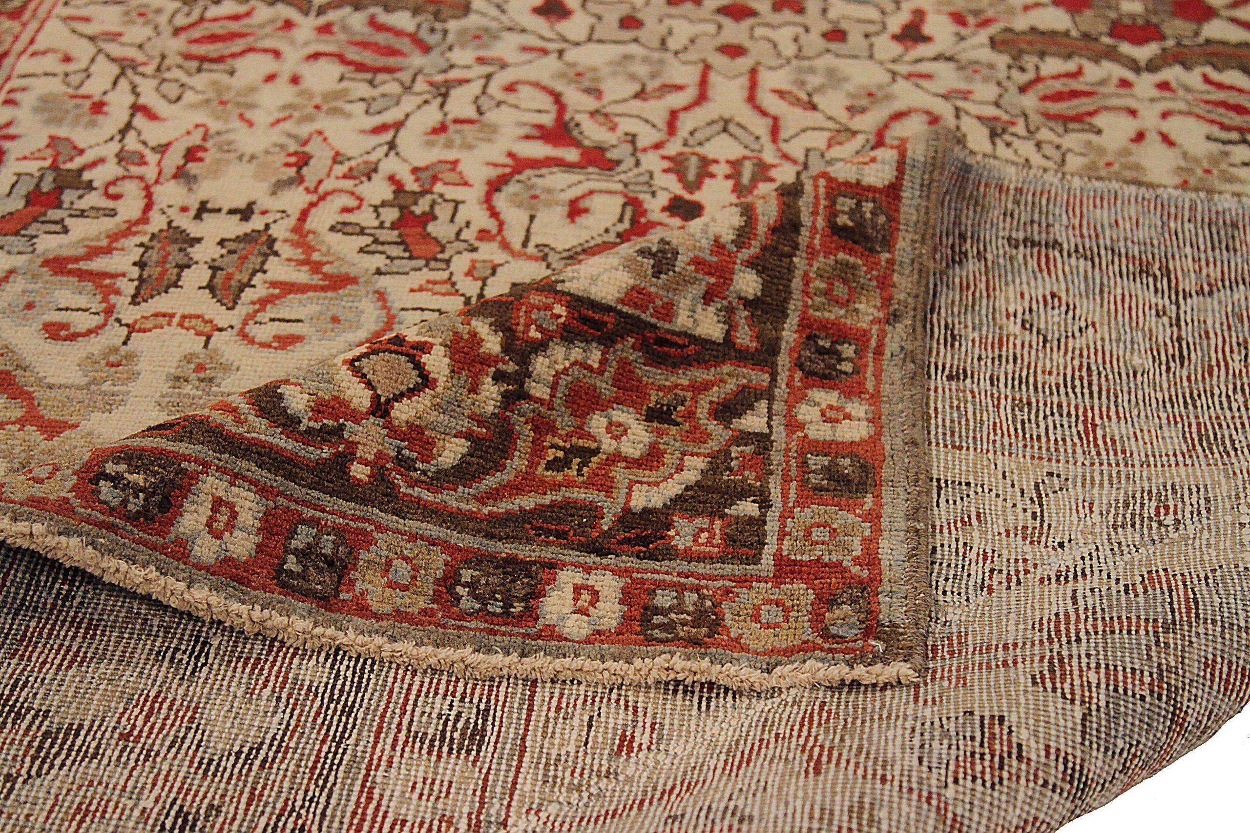 Indien Agra Kleiner Teppich - Wolle Braun Elfenbein Rot 73670 im Zustand „Hervorragend“ im Angebot in Dallas, TX