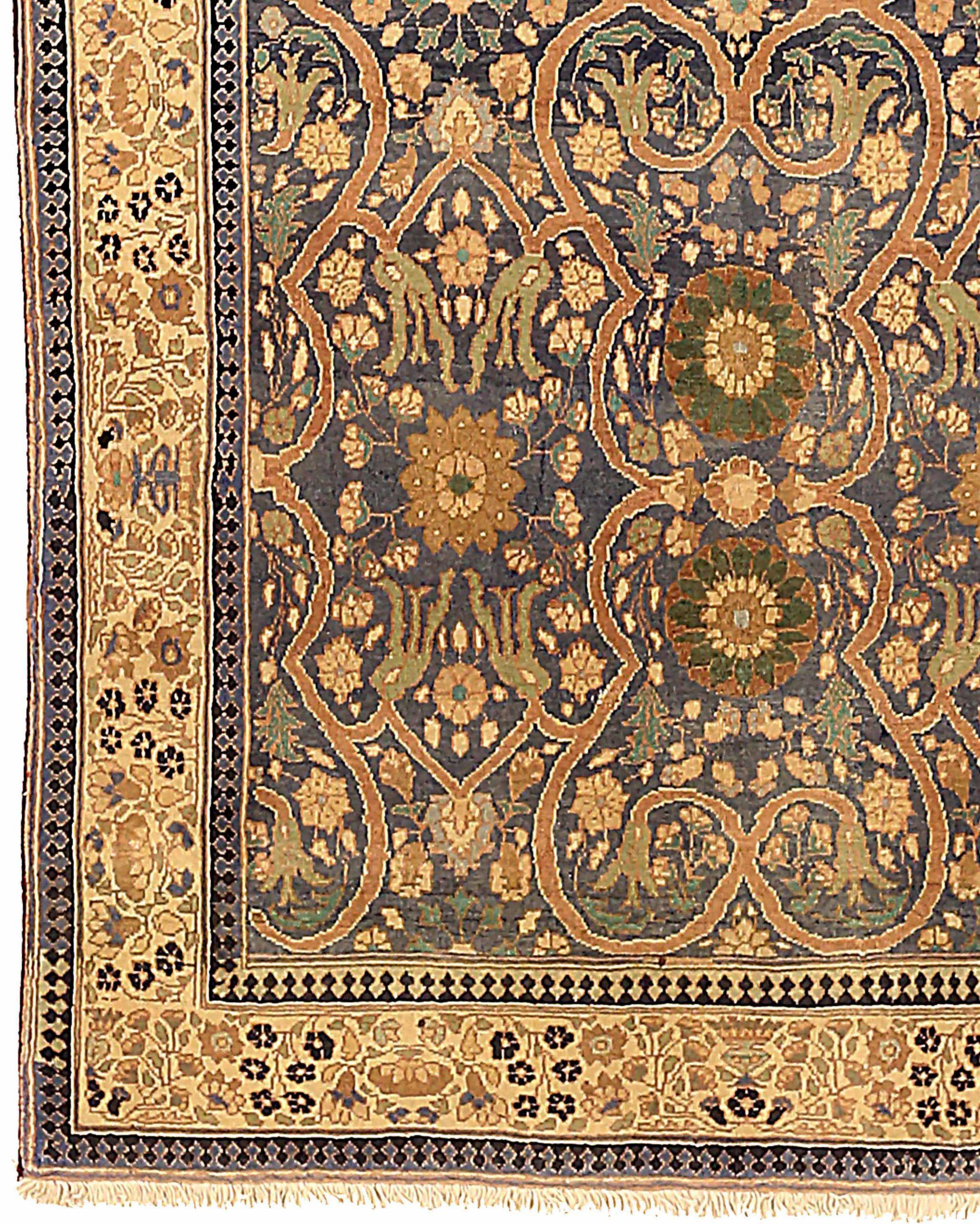 Indien Agra Kleiner Teppich CIRCA 1910 - Wolle Grau Grün Elfenbein Rot 73757 (Indisch) im Angebot