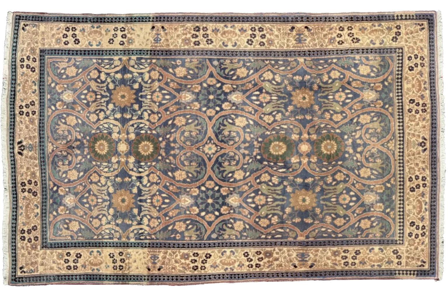 Alfombra Pequeña India Agra Circa 1910 - Lana Gris Verde Marfil Rojo 73757 Indio en venta
