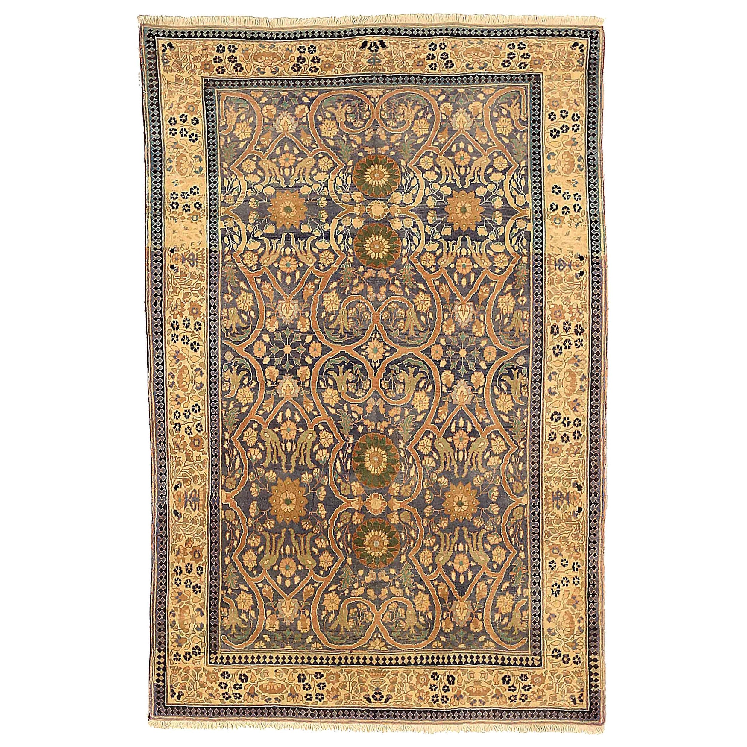 Indien Agra Kleiner Teppich CIRCA 1910 - Wolle Grau Grün Elfenbein Rot 73757