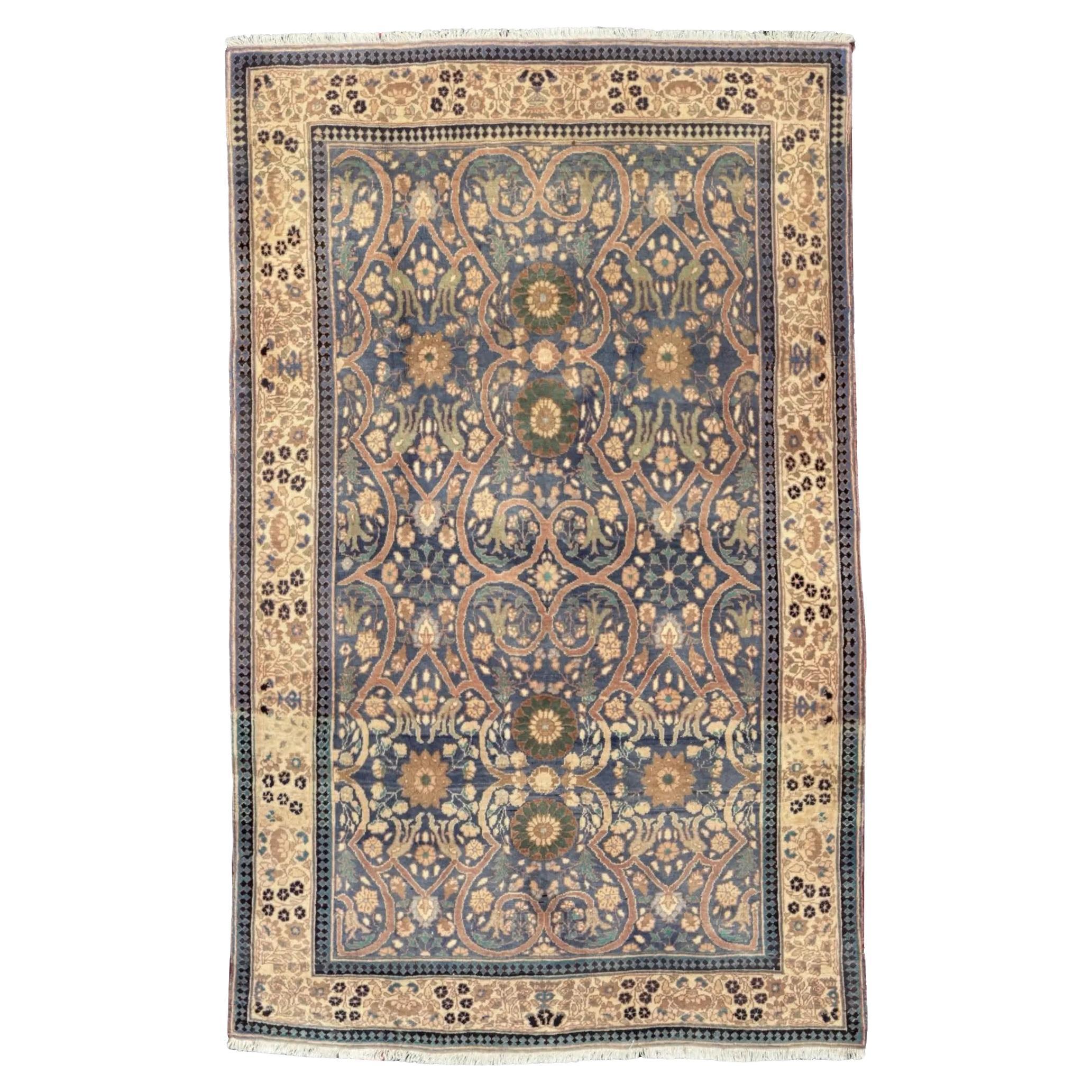 Alfombra Pequeña India Agra Circa 1910 - Lana Gris Verde Marfil Rojo 73757
