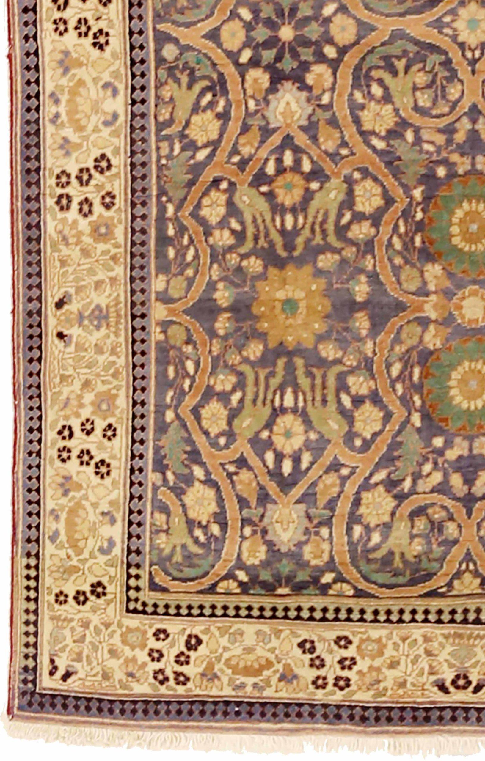 Agra Kleiner Teppich Circa 1910 - Wolle Grün Elfenbein Purpel 73758, Indien, Indien (Indisch) im Angebot