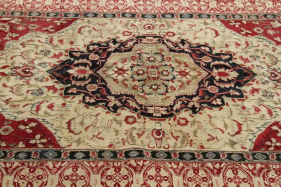 Moderno India Agra Small Design circa 1990 - Lana Avorio Blu Navy Rosso Design - 91749 in vendita
