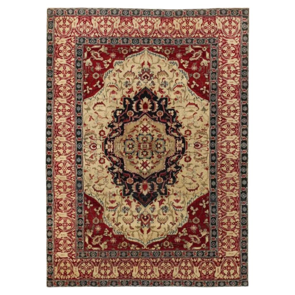 India Agra Small Design circa 1990 - Lana Avorio Blu Navy Rosso Design - 91749 in vendita