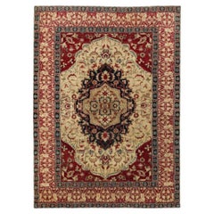 Petit tapis de l'Inde Agra Circa 1990 - Laine Ivoire Bleu marine Rouge Design - 91749