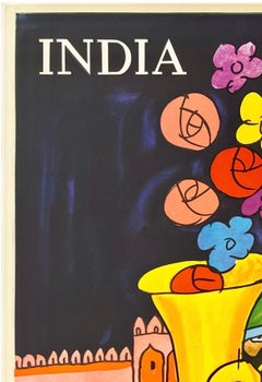 INDE - AIR-INDIA : Affiche de voyage et de tourisme d'époque, authentique et originale, de la compagnie aérienne MCM