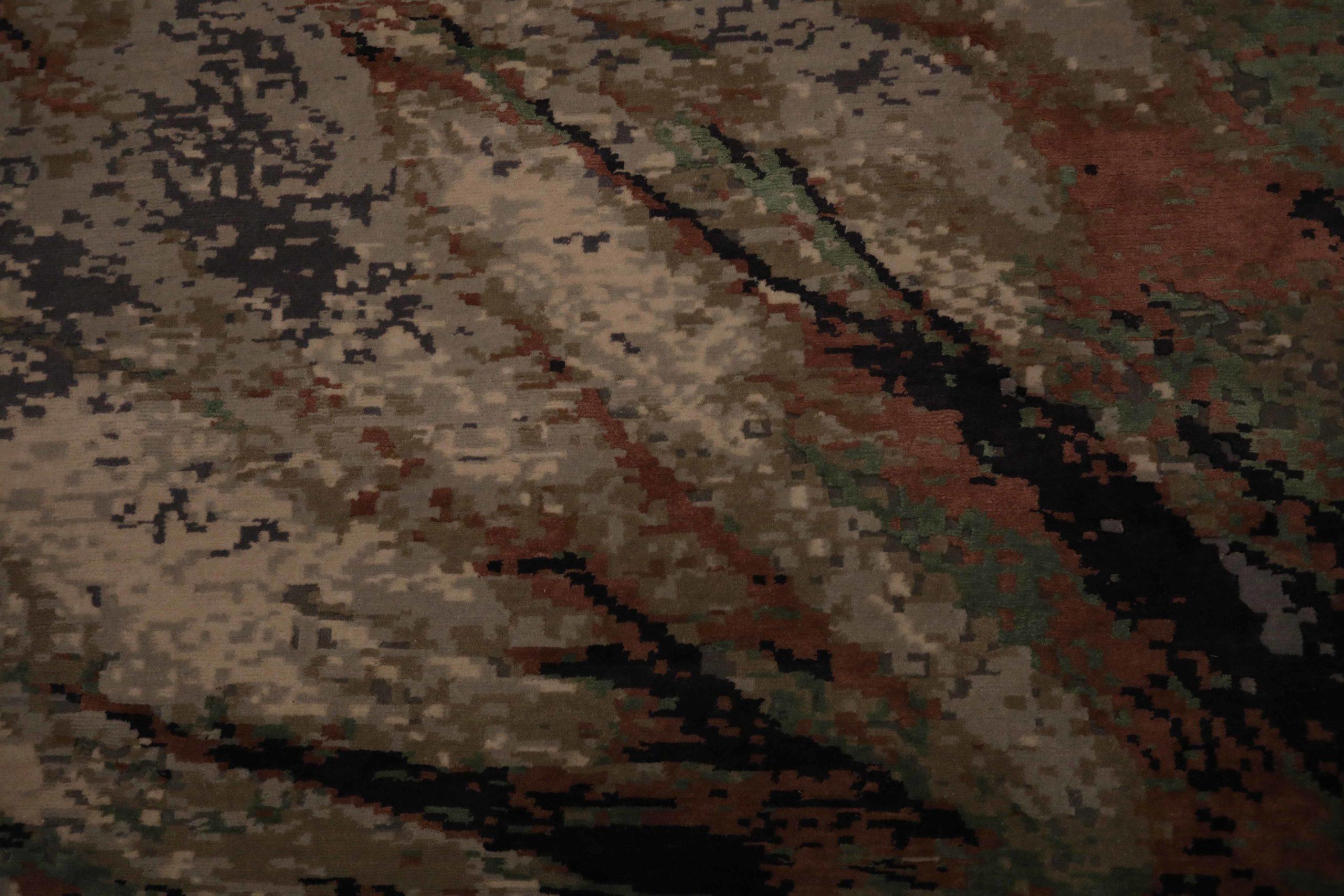 Indiano Tappeti India Circa 1990 - Lana Nero Verde Avorio Rosso Design - 91721 in vendita