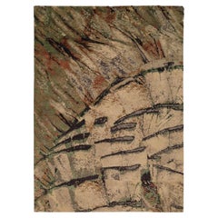 Tapis de zone de l'Inde Circa 1990 - Laine Noir Vert Ivoire Rouge Design - 91721
