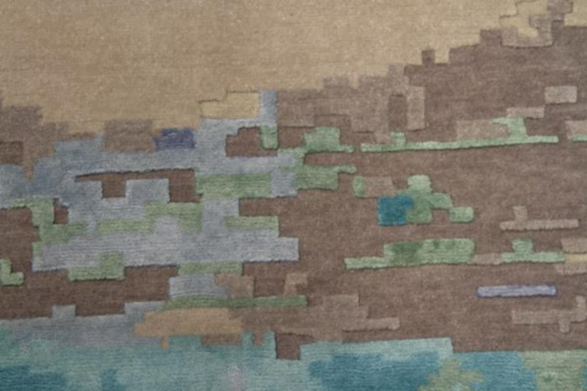 Indian India Area Rugs Circa 1990 - Wool Blue Brown Ivory Design - 91729 For Sale