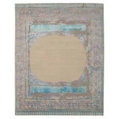 Tapis de zone de l'Inde Circa 1990 - Laine Bleu Brown Design/One - 91729