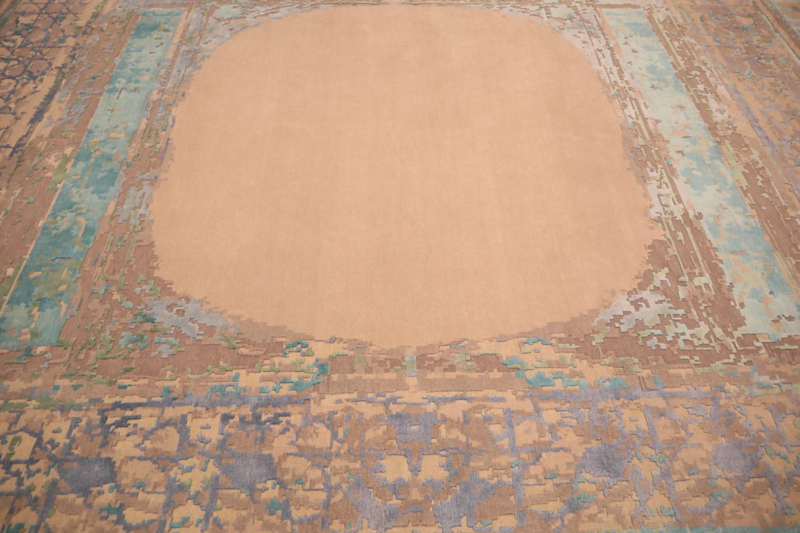 Modern India Area Rugs Circa 1990 - Wool Blue Brown Ivory Purpel Design - 91727 For Sale