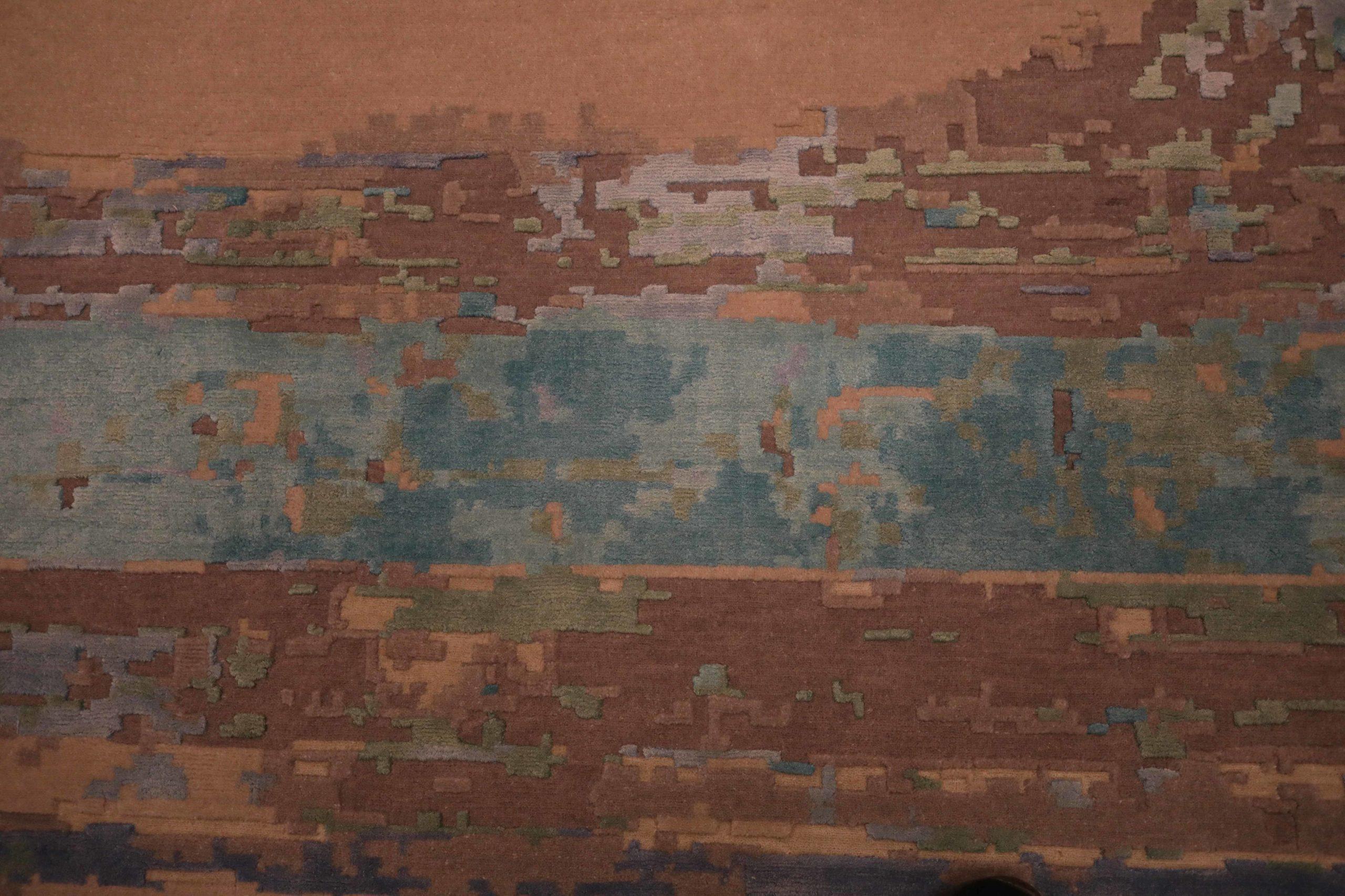 Indian India Area Rugs Circa 1990 - Wool Blue Brown Ivory Purpel Design - 91727 For Sale