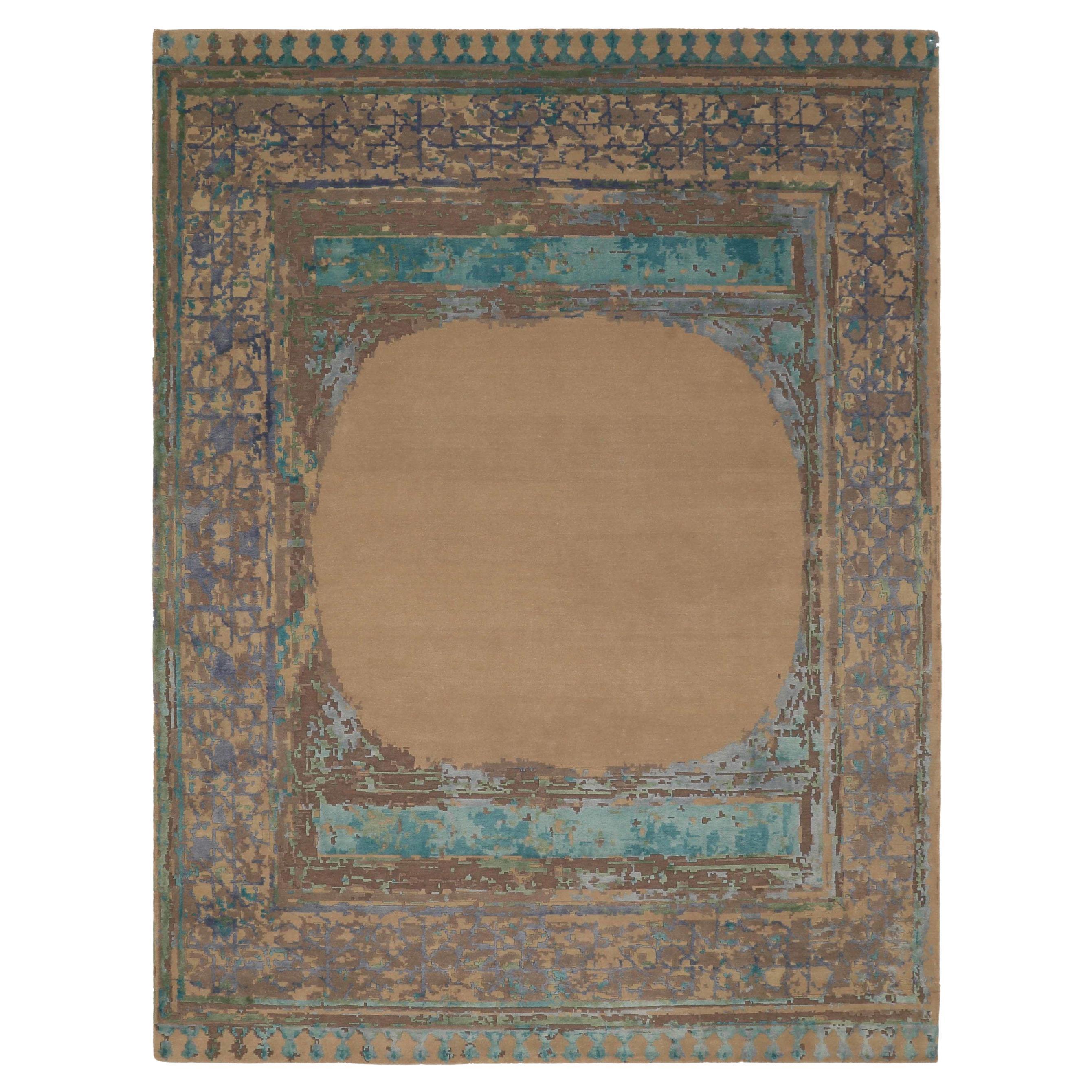 India Area Rugs Circa 1990 - Wool Blue Brown Ivory Purpel Design - 91727