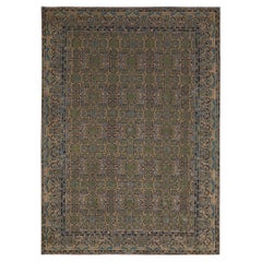 Tapis d'Inde des années 1990 - Design en laine bleu gris vert ivoire - 91714