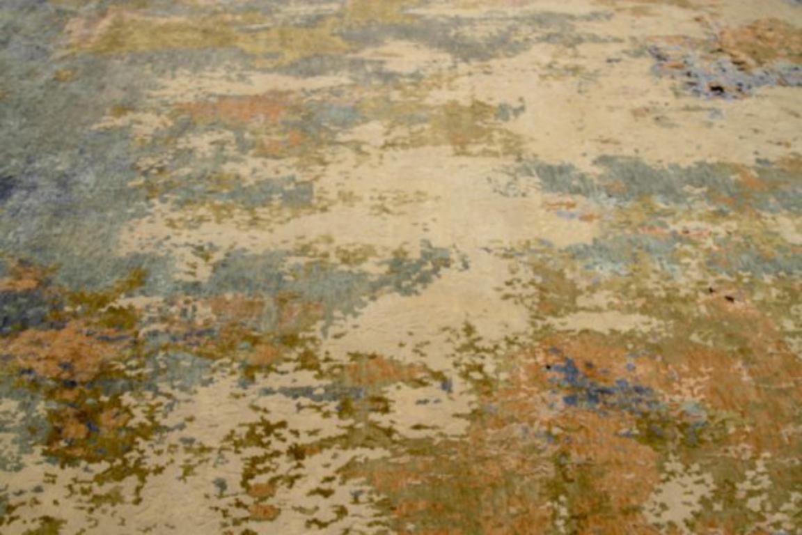 India-Teppiche Circa 1990 - Wolle Blau Grau Grün Elfenbein Rosa Design - 91649 (Indisch) im Angebot