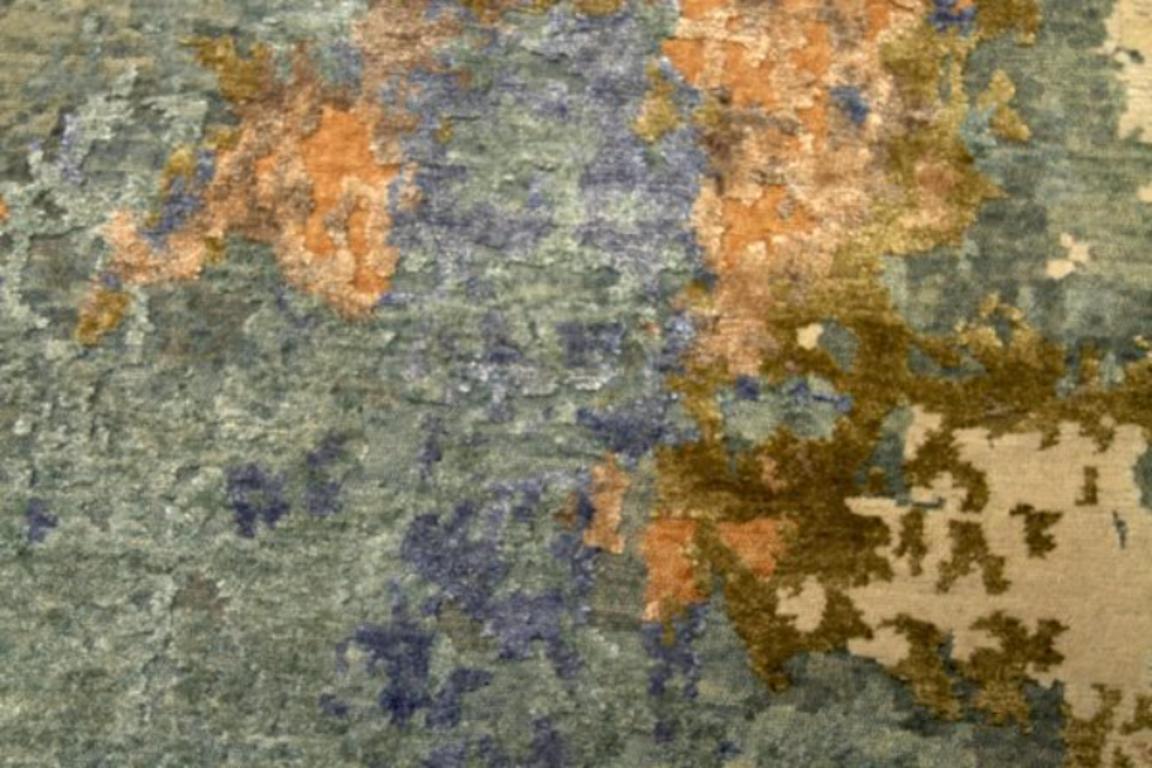 India-Teppiche Circa 1990 - Wolle Blau Grau Grün Elfenbein Rosa Design - 91649 im Zustand „Hervorragend“ im Angebot in Dallas, TX