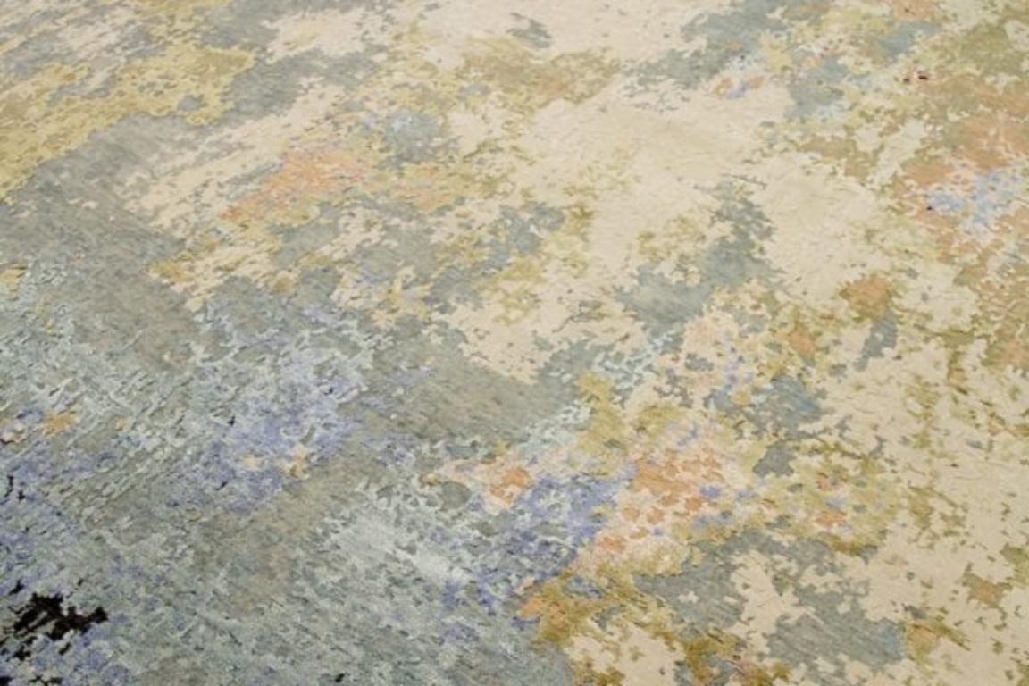 Tapis d'Inde des années 1990 - Laine bleu vert rose pourpre gris/argenté - 91660 Excellent état - En vente à Dallas, TX